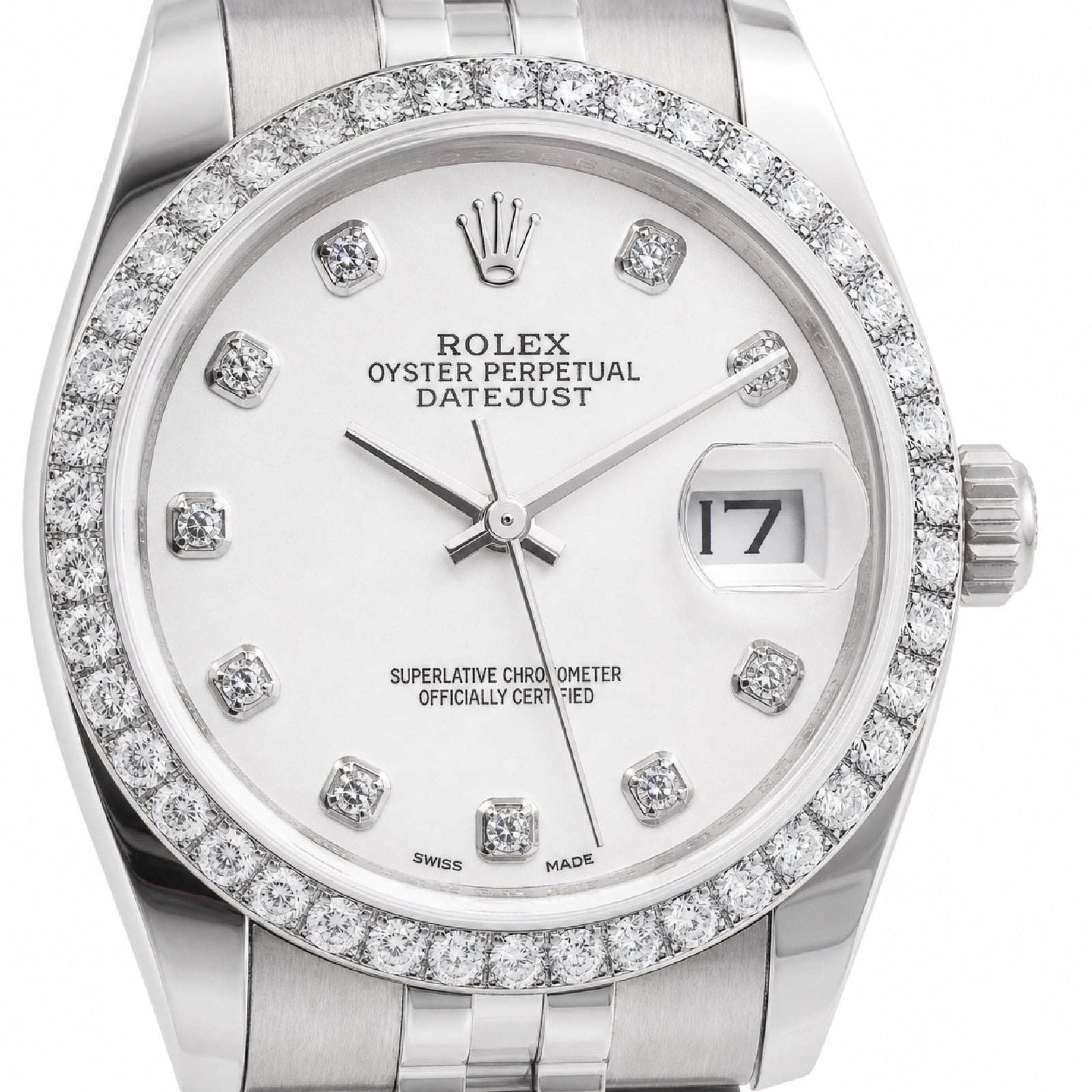 Rolex 31MM Datejust All white Diamond Bezel/Dial White MOP Face Jubilee Band Watch - Elite Jewelers-Luxury Watch