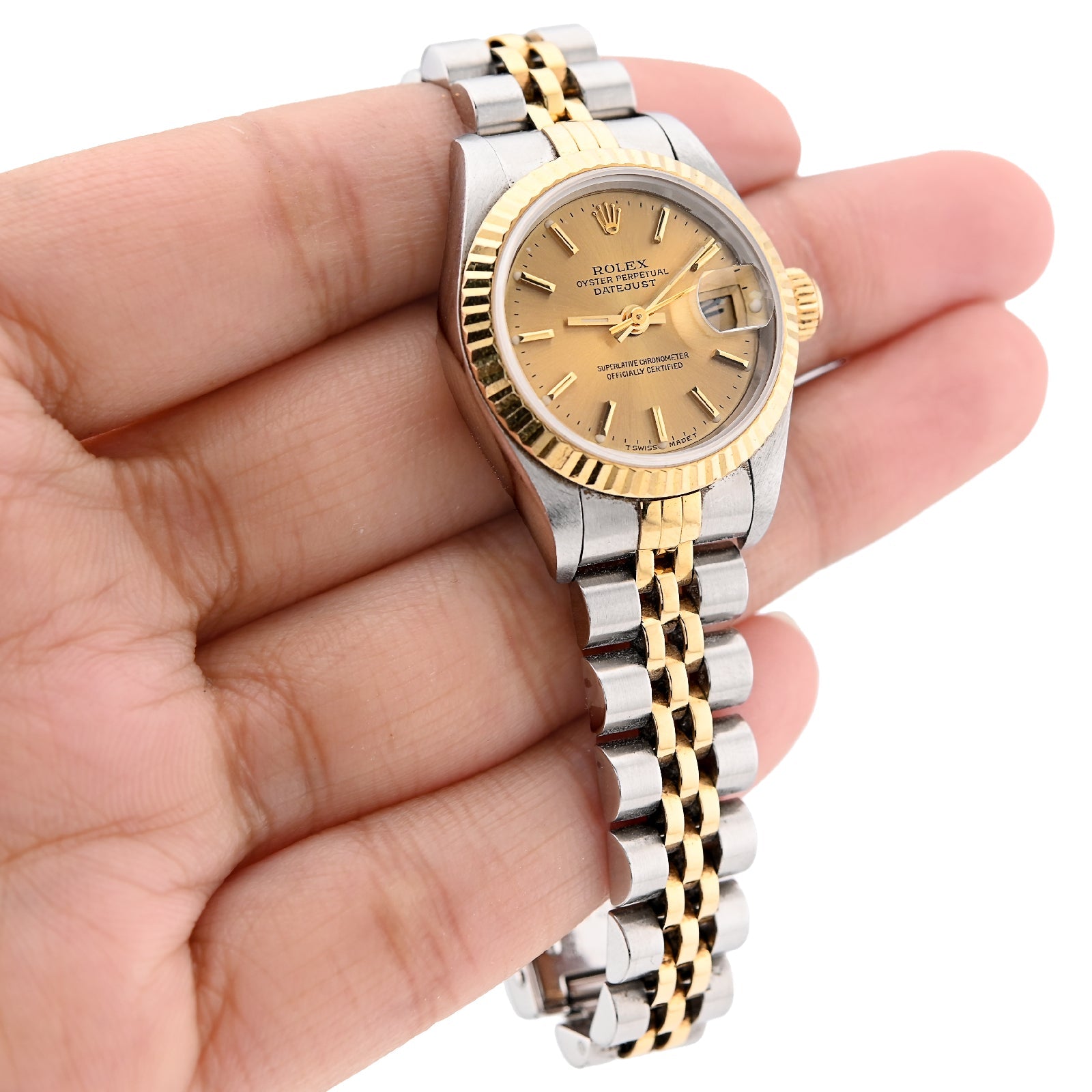 Rolex 31MM Datejust Two Tone 18k Gold & SS Fluted Bezel Champagne Face 68273 Watch - Elite Jewelers - Luxury Watch