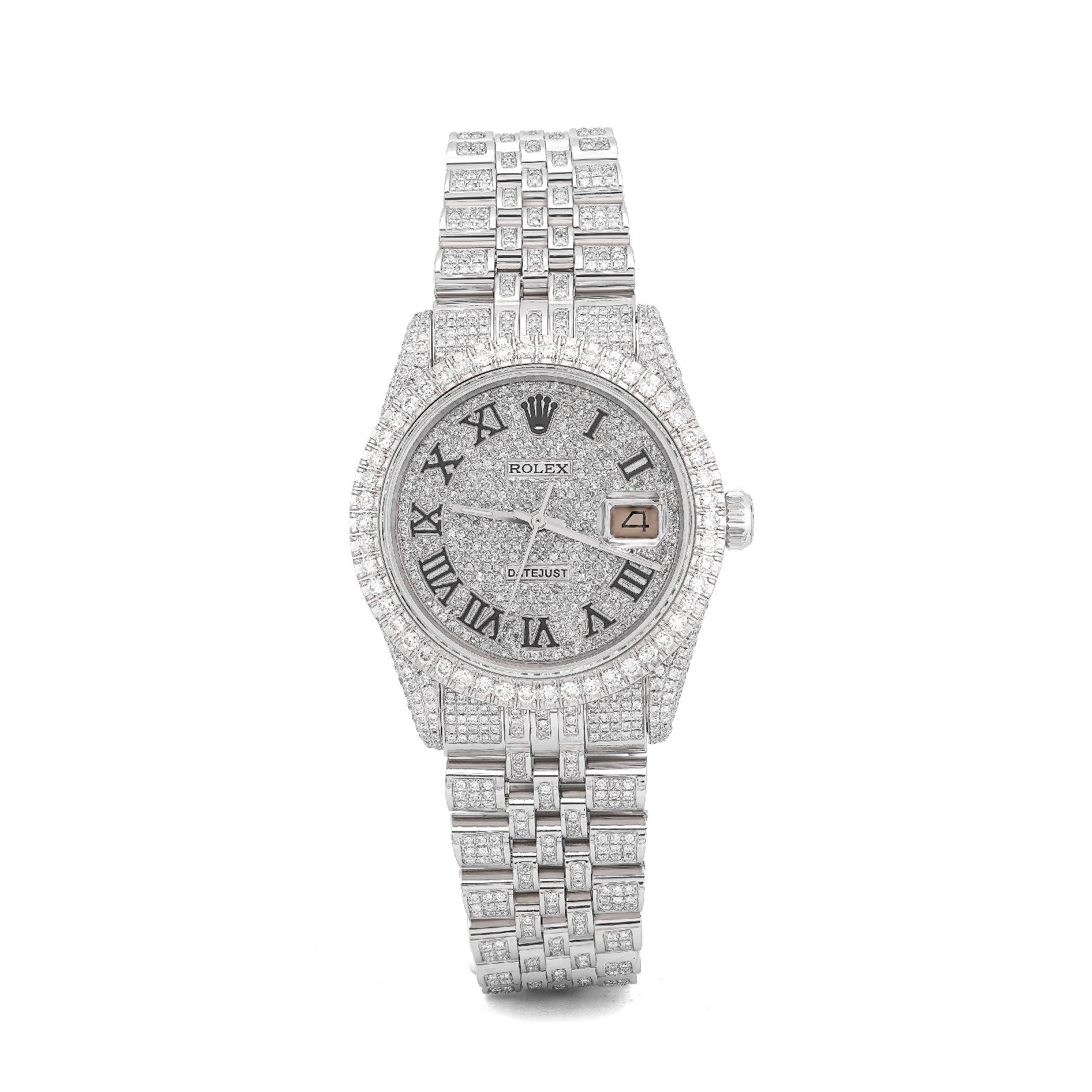 Rolex 36MM DateJust 15.75CT Natural Diamond Bussdown Roman Numeral Dial Jubilee Band All White Watch - Elite Jewelers-Luxury Watch