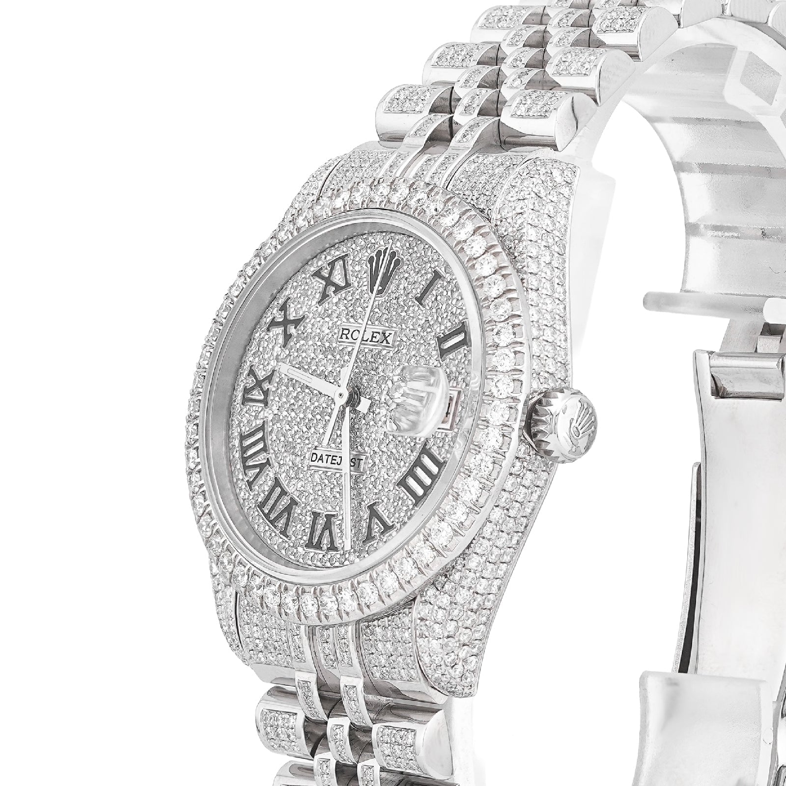 Rolex 36MM DateJust 15.75CT Natural Diamond Bussdown Roman Numeral Dial Jubilee Band All White Watch - Elite Jewelers-Luxury Watch