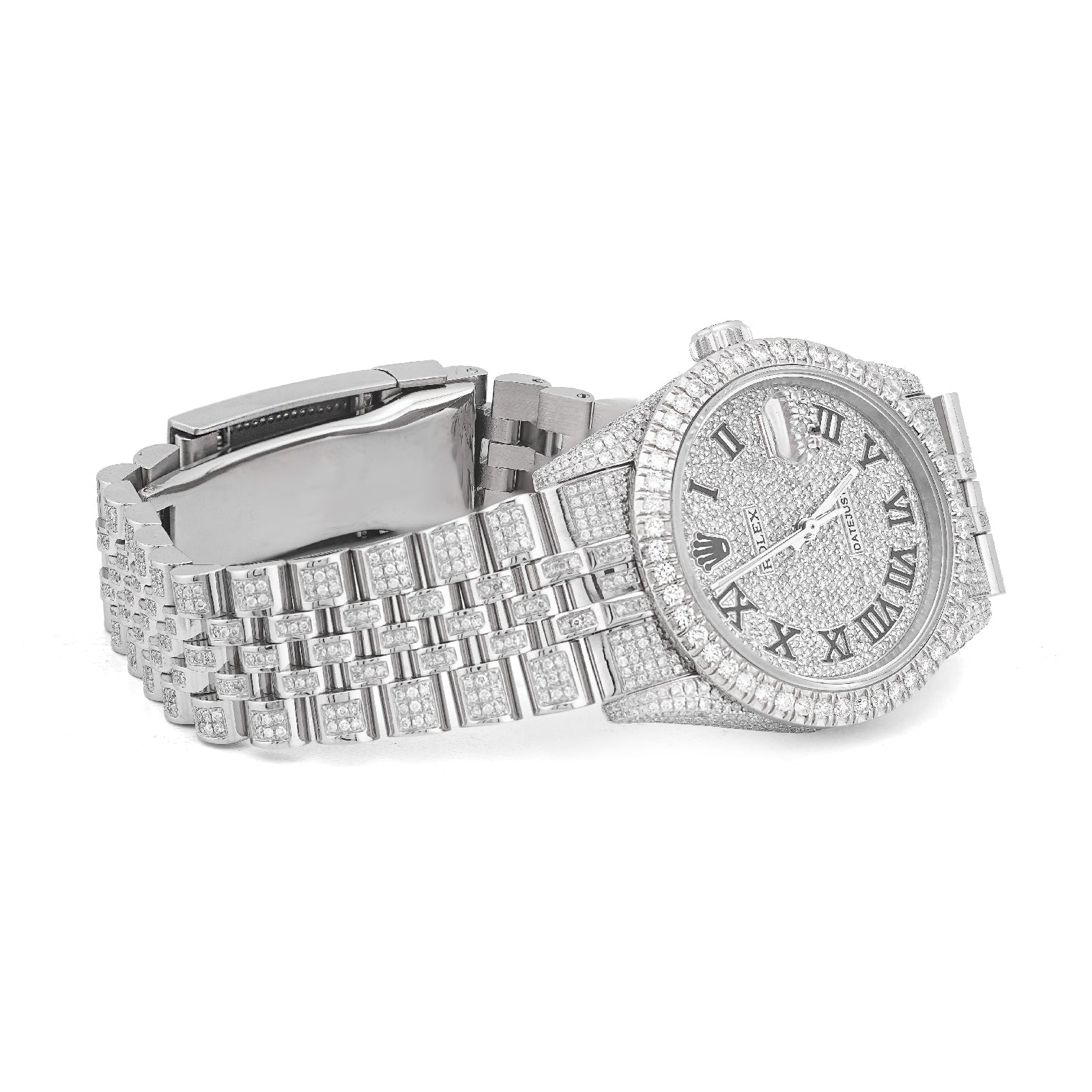 Rolex 36MM DateJust 15.75CT Natural Diamond Bussdown Roman Numeral Dial Jubilee Band All White Watch - Elite Jewelers-Luxury Watch
