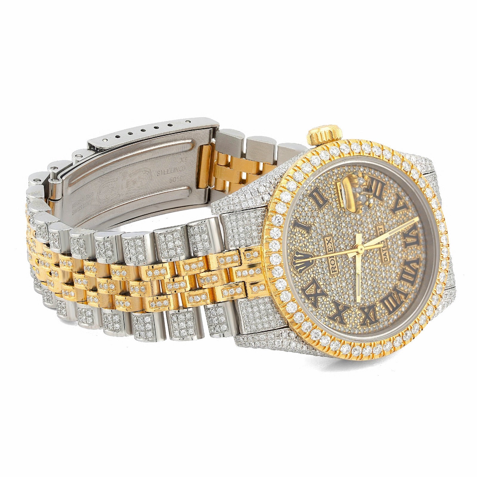Rolex 36MM DateJust 15CT Natural Diamond Bussdown Roman Numeral Dial Jubilee Band 2 Tone Yellow Watch - Elite Jewelers-Luxury Watch
