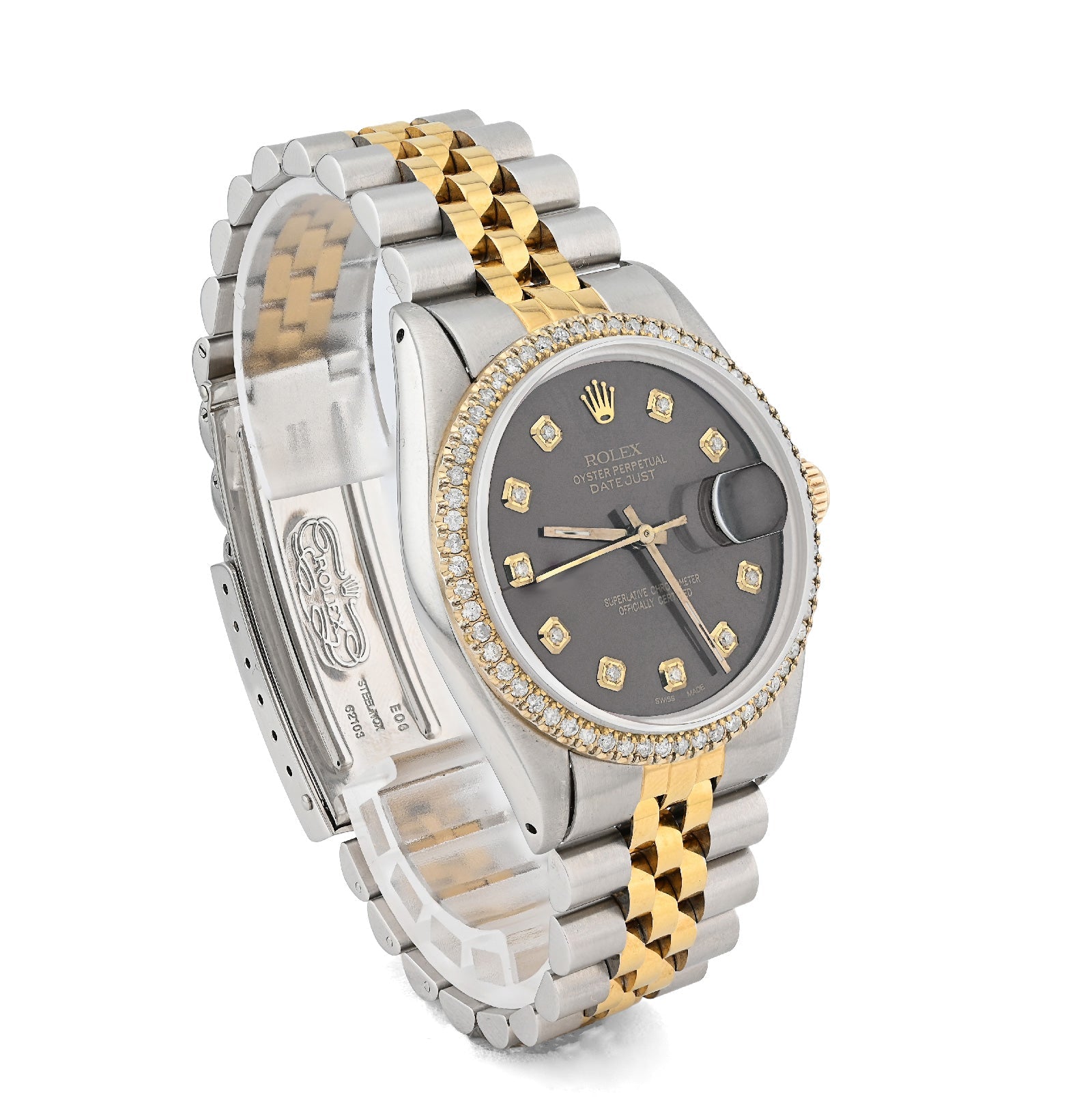 Rolex 36MM Datejust 1.5CT Natural Diamond Dial/Bezel Burgundy 2 Tone Jubilee Men Women Watch 16013 - Elite Jewelers - Luxury Watch