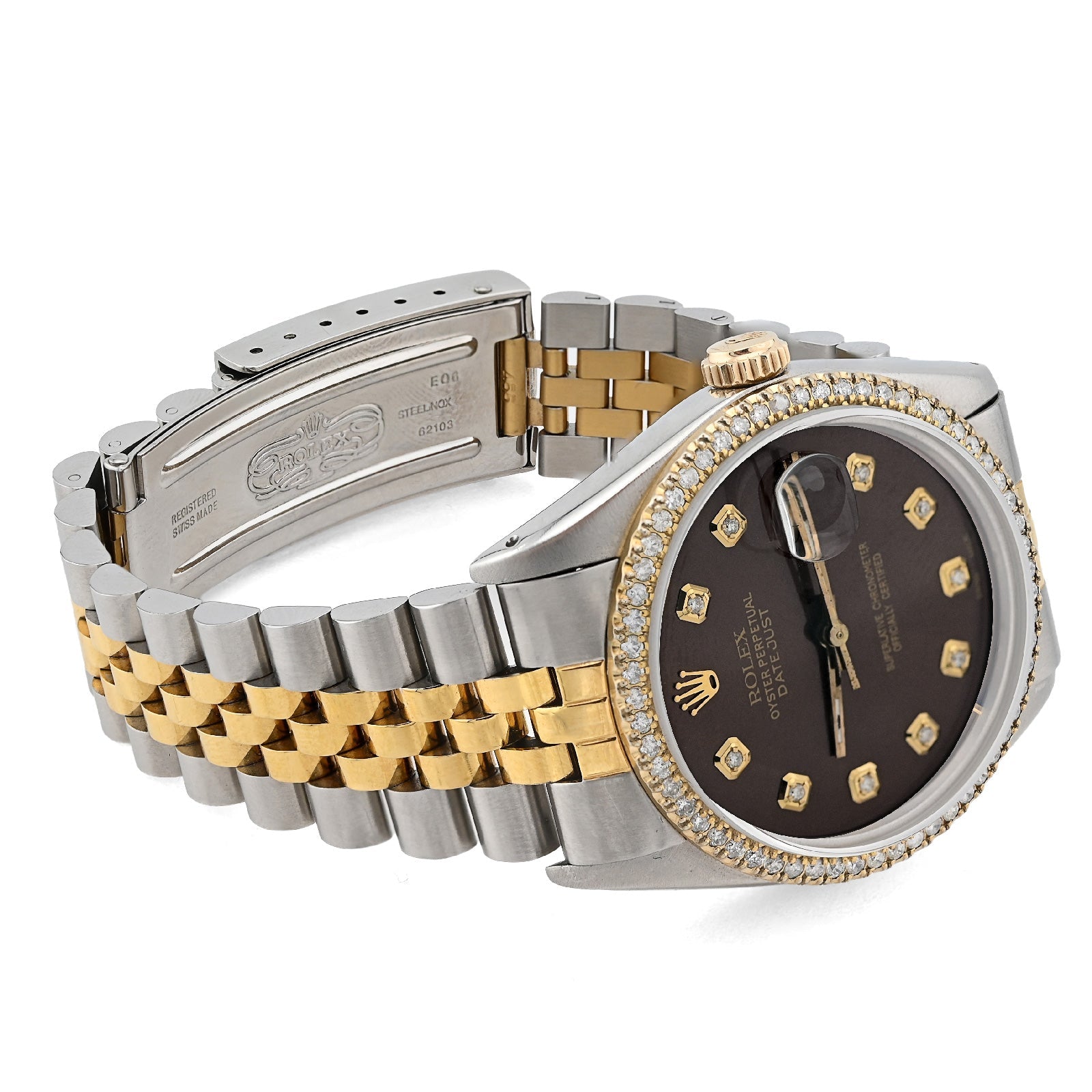 Rolex 36MM Datejust 1.5CT Natural Diamond Dial/Bezel Burgundy 2 Tone Jubilee Men Women Watch 16013 - Elite Jewelers - Luxury Watch