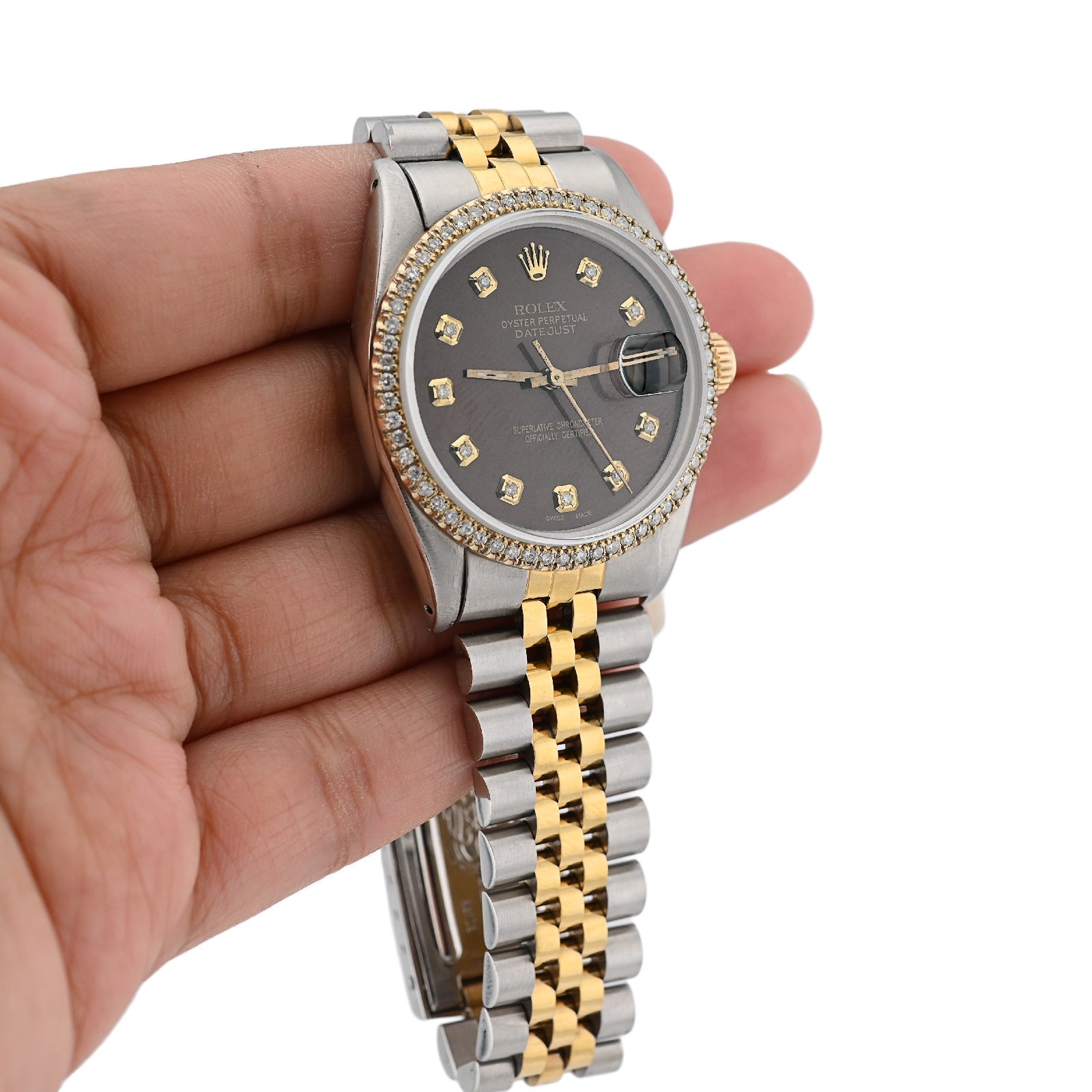 Rolex 36MM Datejust 1.5CT Natural Diamond Dial/Bezel Burgundy 2 Tone Jubilee Men Women Watch 16013 - Elite Jewelers - Luxury Watch
