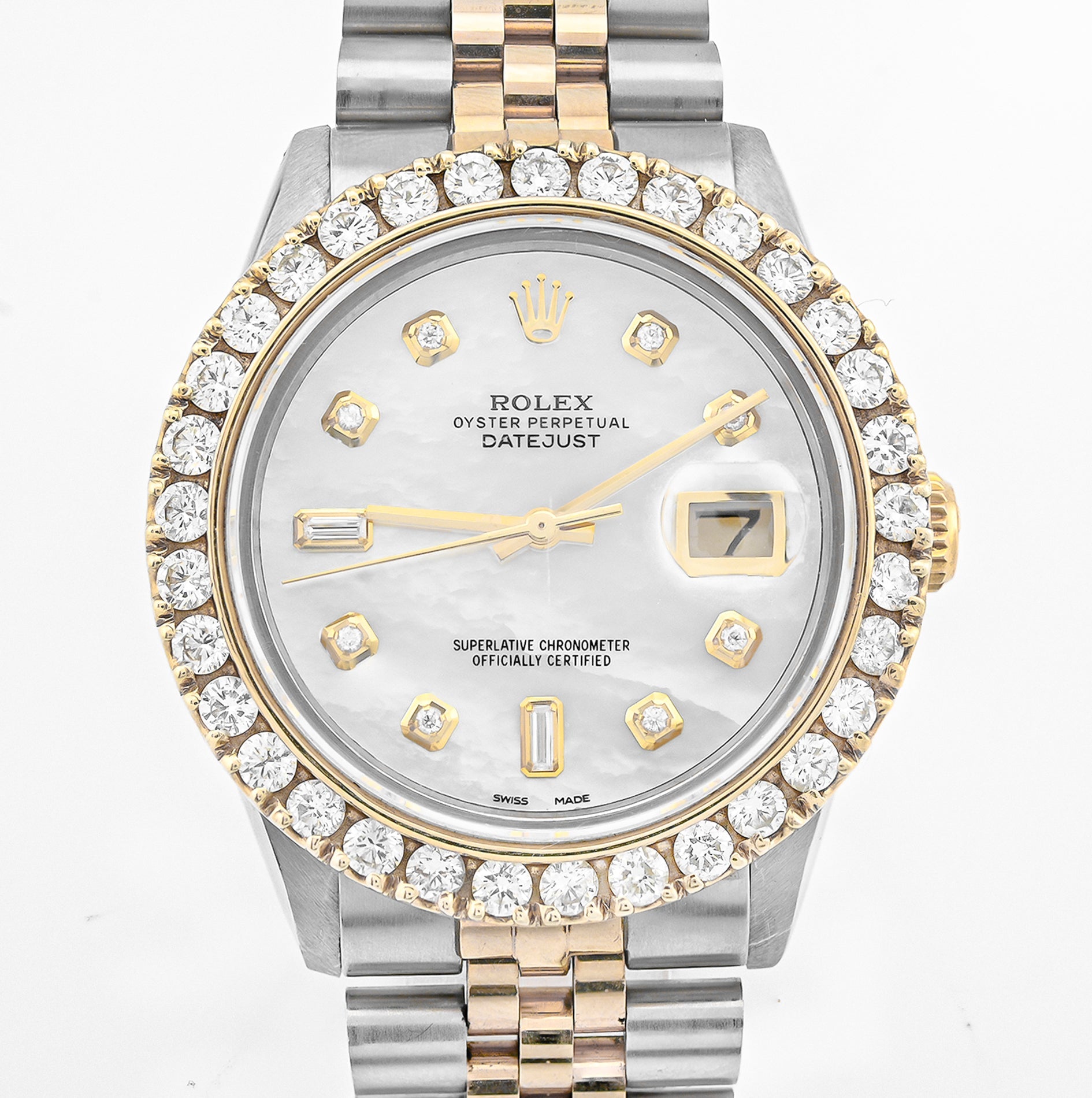 Rolex 36MM Datejust 2.5CTW Natural Diamond Bezel and Dial MOP Face 2 Tone Jubilee Band Watch - Elite Jewelers - Luxury Watch
