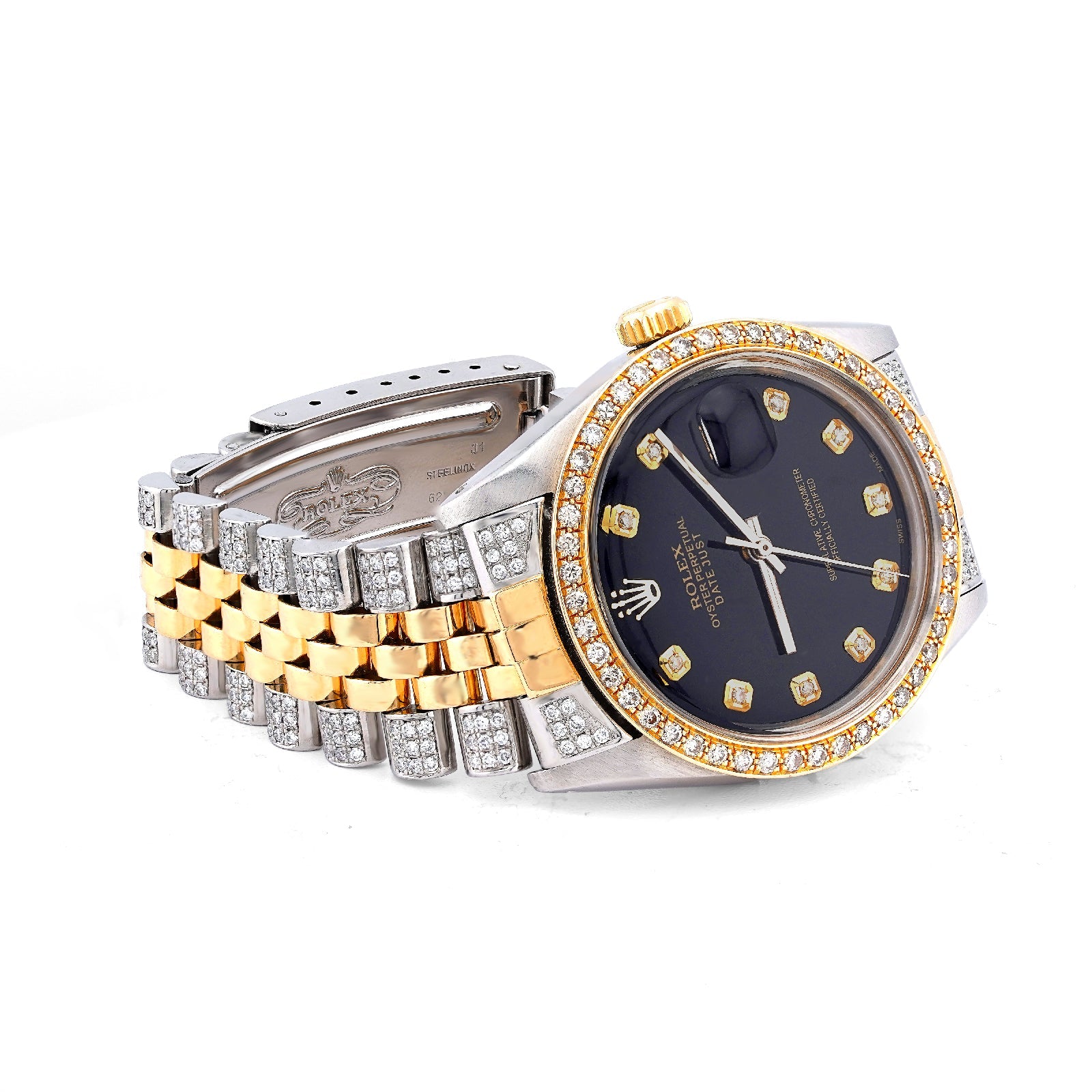 Rolex 36MM Datejust 7CT Natural Diamond Bussdown Black Dial Jubilee Band 2 Tone Yellow Watch - Elite Jewelers-Luxury Watch