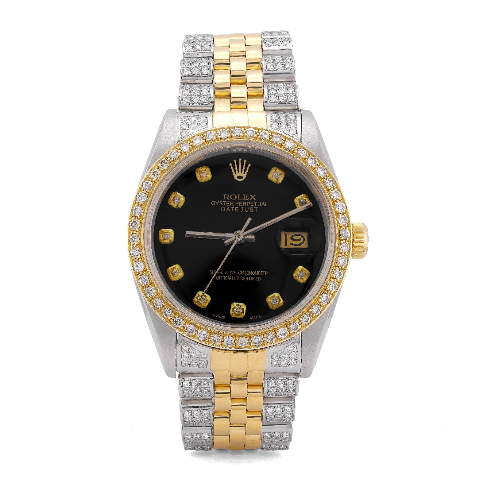 Rolex 36MM Datejust 7CT Natural Diamond Bussdown Black Dial Jubilee Band 2 Tone Yellow Watch - Elite Jewelers-Luxury Watch