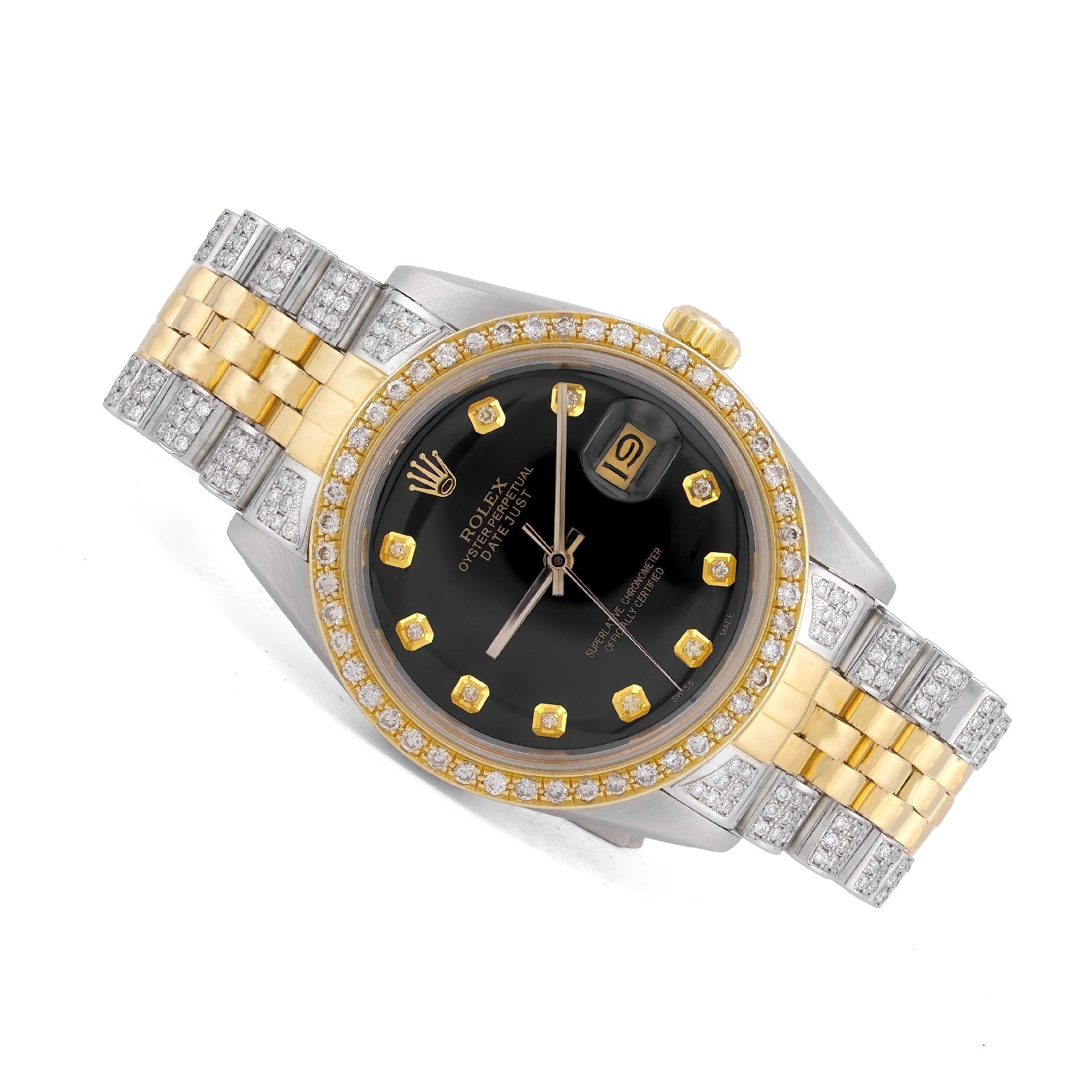 Rolex 36MM Datejust 7CT Natural Diamond Bussdown Black Dial Jubilee Band 2 Tone Yellow Watch - Elite Jewelers-Luxury Watch