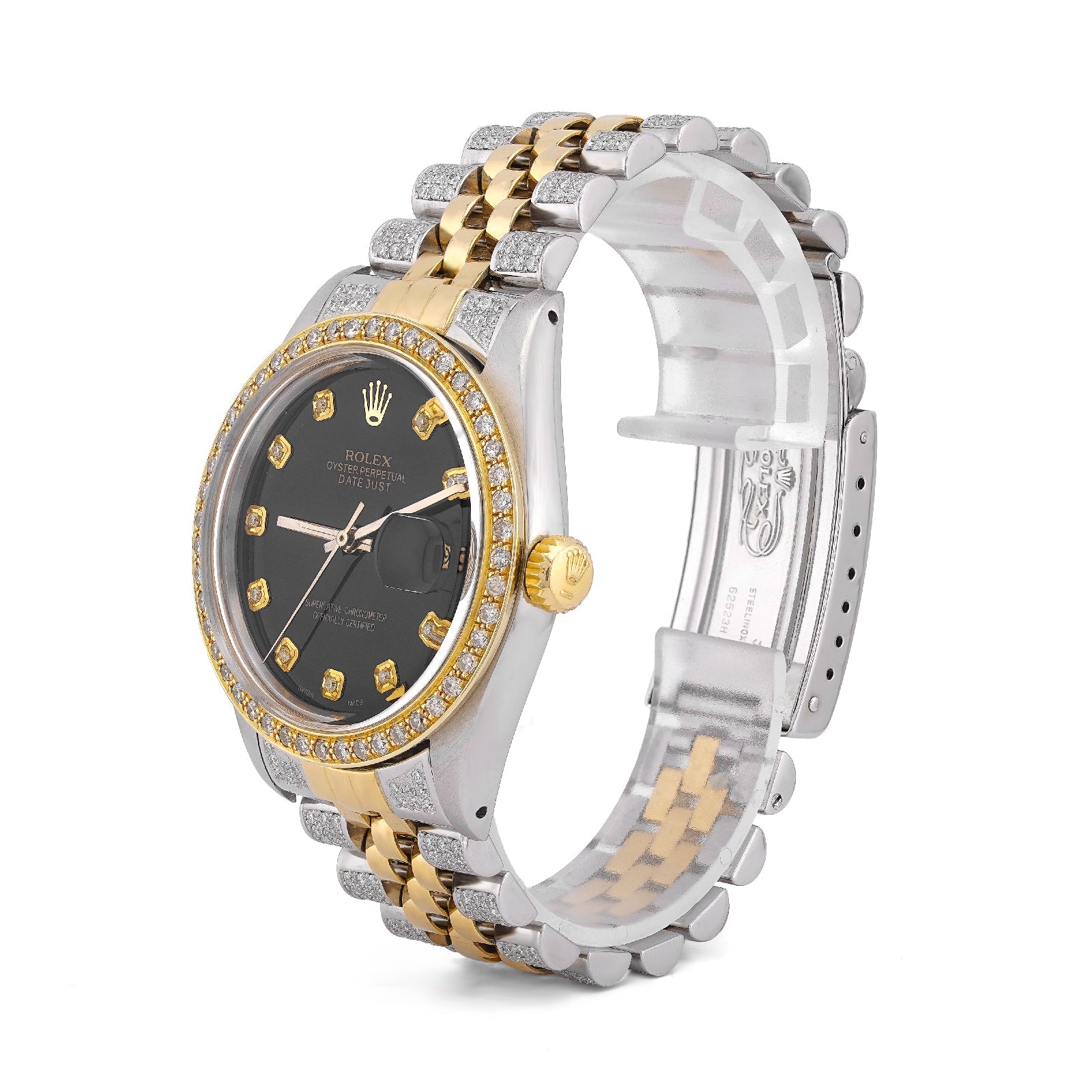 Rolex 36MM Datejust 7CT Natural Diamond Bussdown Black Dial Jubilee Band 2 Tone Yellow Watch - Elite Jewelers-Luxury Watch