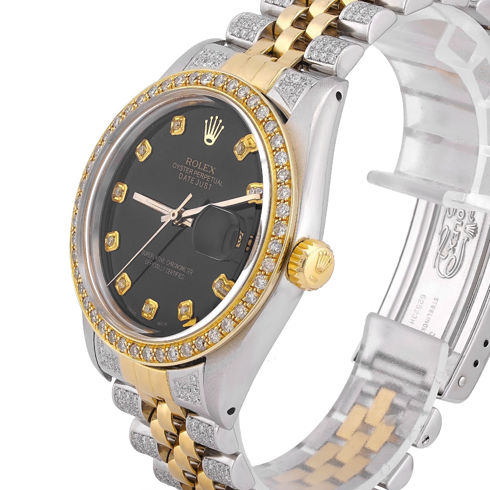 Rolex 36MM Datejust 7CT Natural Diamond Bussdown Black Dial Jubilee Band 2 Tone Yellow Watch - Elite Jewelers-Luxury Watch