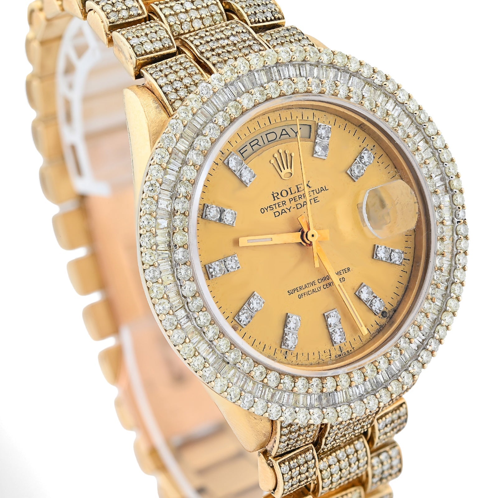 Rolex 36MM Presidential Day - Date 15CT Natural Diamond 3 Row Bezel 18K Gold Bussdown Watch - Elite Jewelers - Luxury Watch