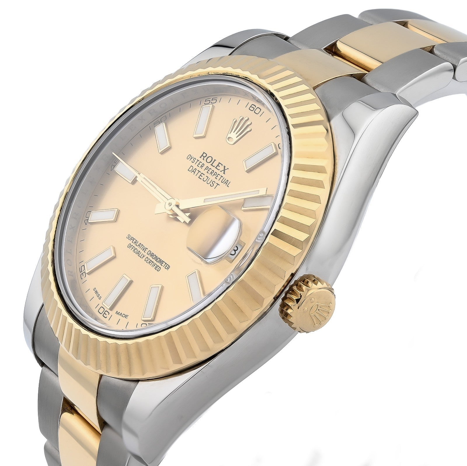 Rolex 41MM Datejust Oyster SS/18k Gold Champagne Dial Fluted Watch All Factory - Elite Jewelers - Luxury Watch