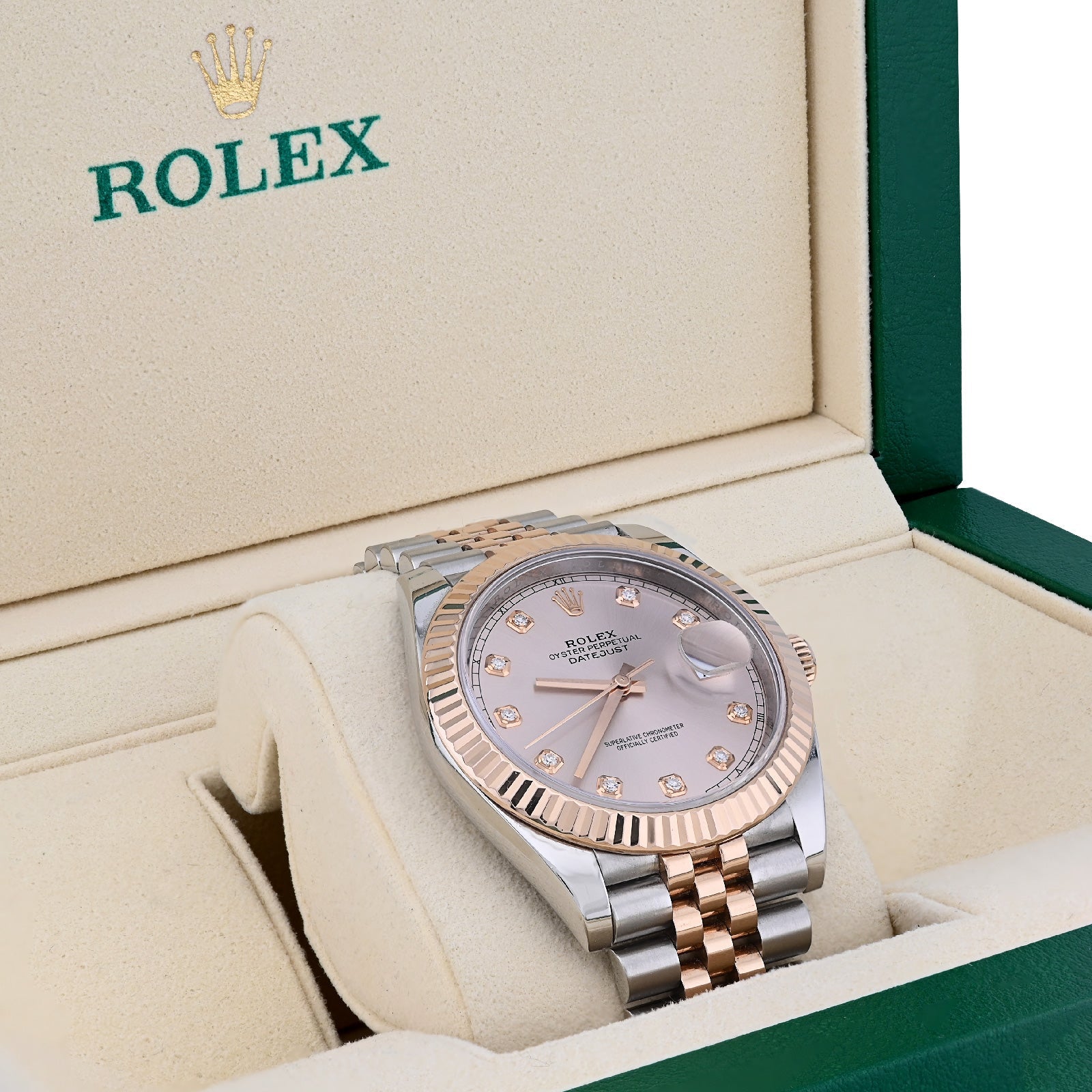 Rolex 41MM Datejust Sundust Diamond Dial 18K Everose & Steel Jubilee Band Box/Card Watch - Elite Jewelers - Luxury Watch