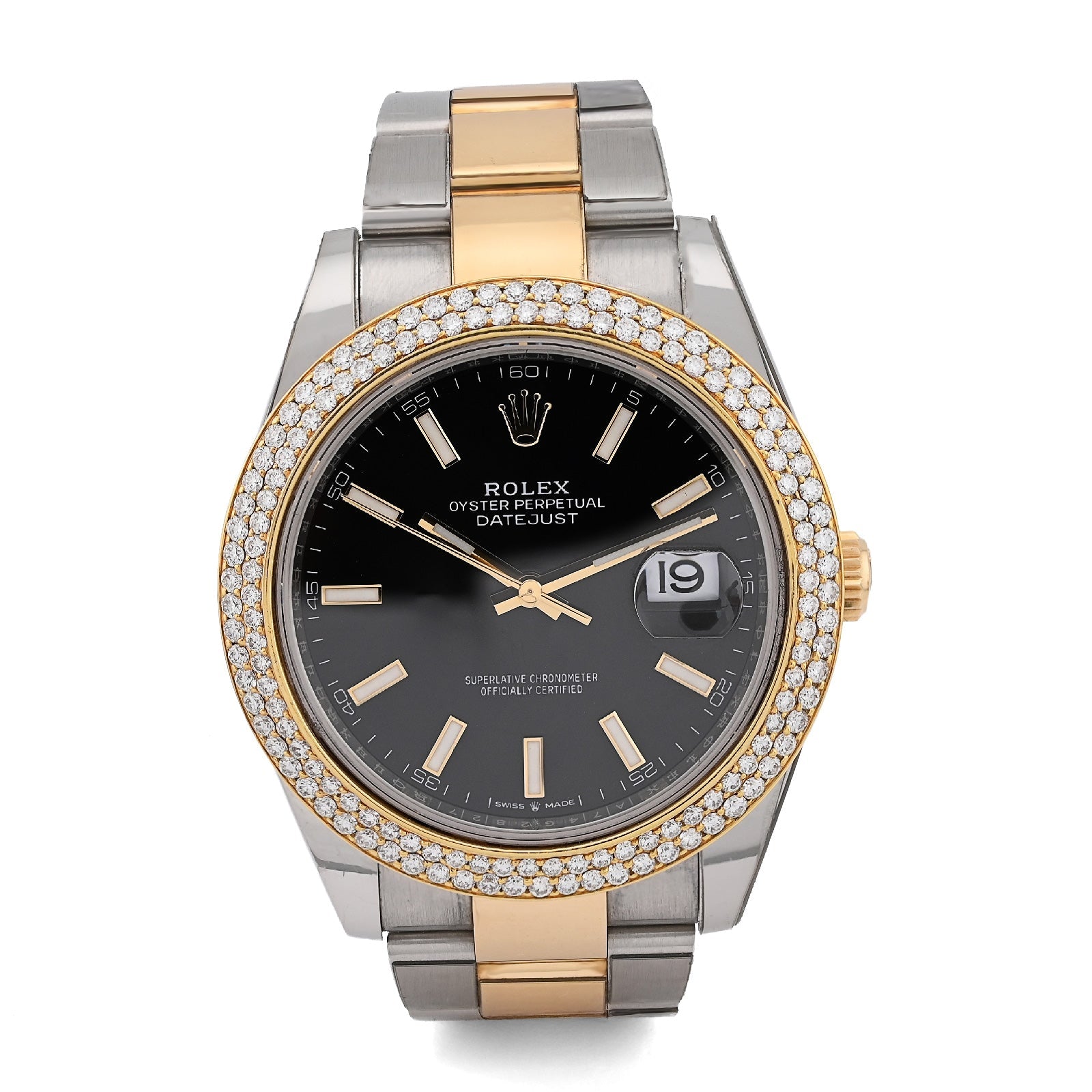 Rolex 41MM Datejust Two - Tone Oyster 3CT 2 Row Diamond Bezel Black Face 126303 Watch - Elite Jewelers - Luxury Watch