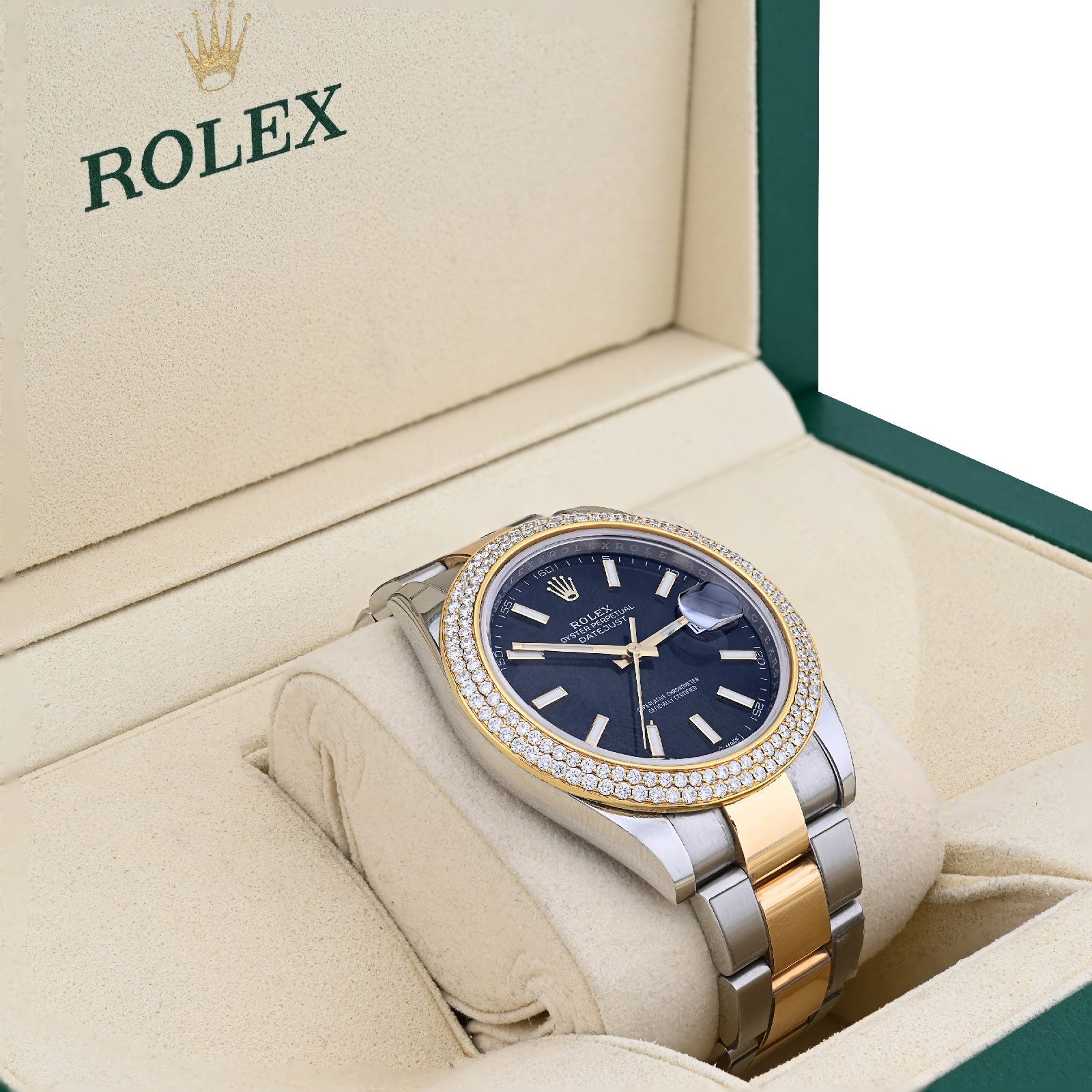 Rolex 41MM Datejust Two - Tone Oyster 3CT 2 Row Diamond Bezel Black Face 126303 Watch - Elite Jewelers - Luxury Watch