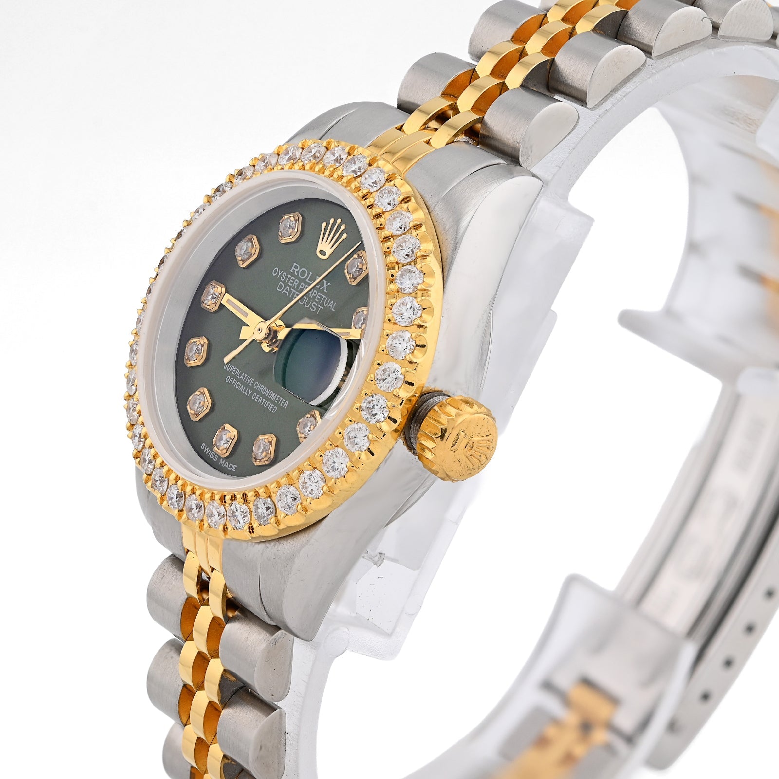 Rolex Datejust 26MM 1.5CT Green Face Natural Diamond Dial/Bezel Two Tone Jubilee Women Watch - Elite Jewelers - Luxury Watch