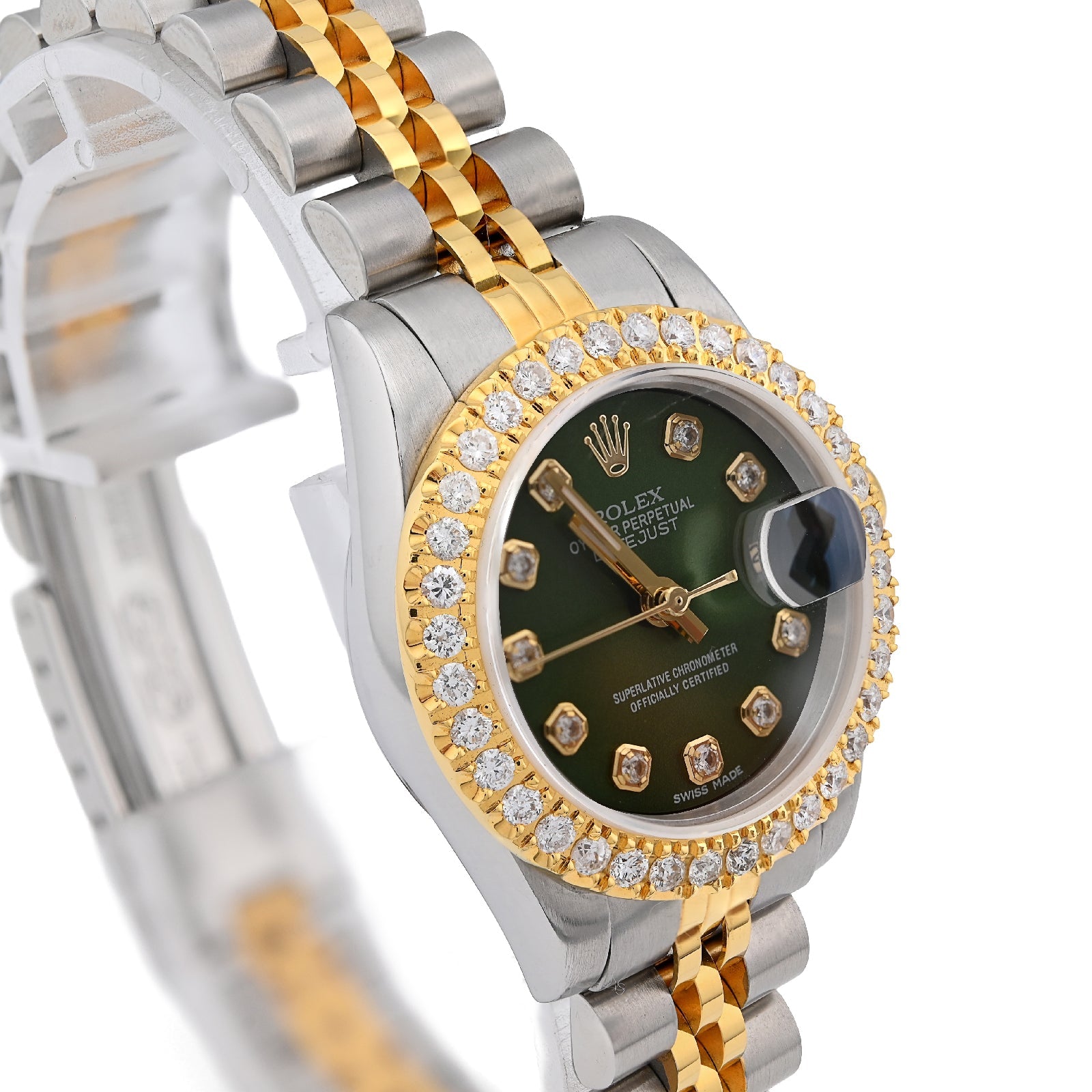 Rolex Datejust 26MM 1.5CT Green Face Natural Diamond Dial/Bezel Two Tone Jubilee Women Watch - Elite Jewelers - Luxury Watch