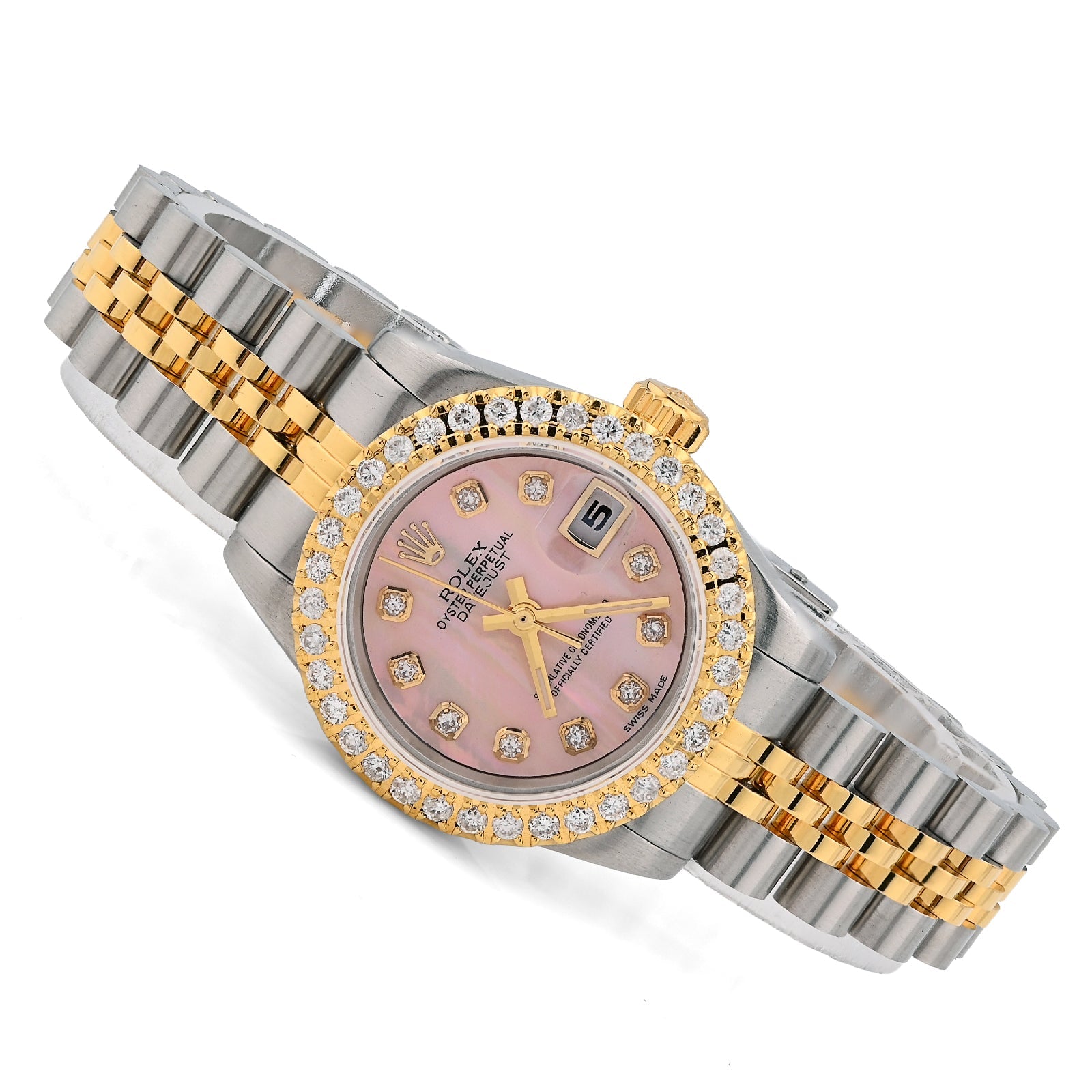 Rolex Datejust 26MM 1.5CT Natural Diamond Bezel/Dial Pink MOP Face Two Tone Jubilee Women Watch - Elite Jewelers - Luxury Watch