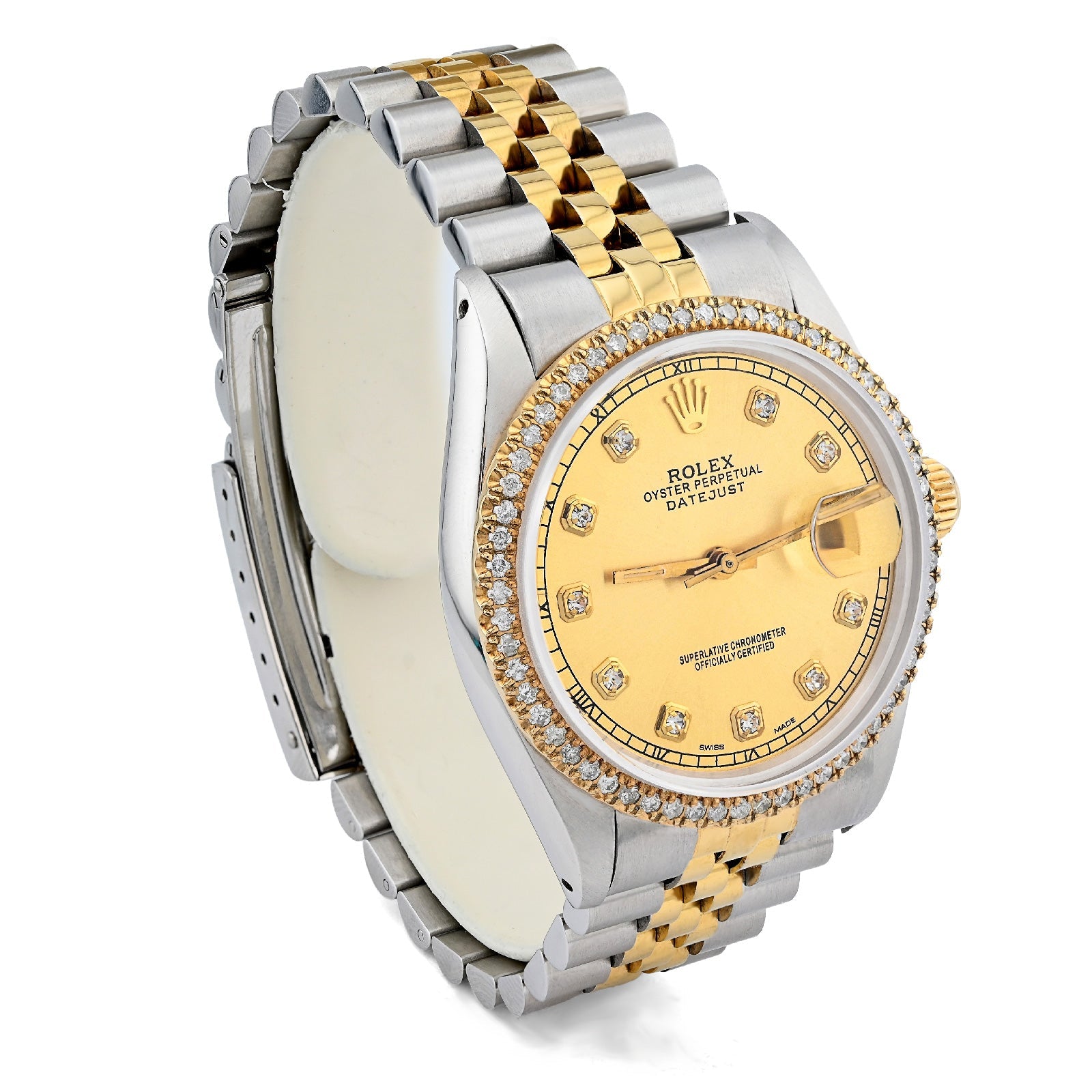 Rolex Datejust 36mm 1.5CT Natural Diamond Bezel and Dial Champagne Face Watch - Elite Jewelers - Luxury Watch