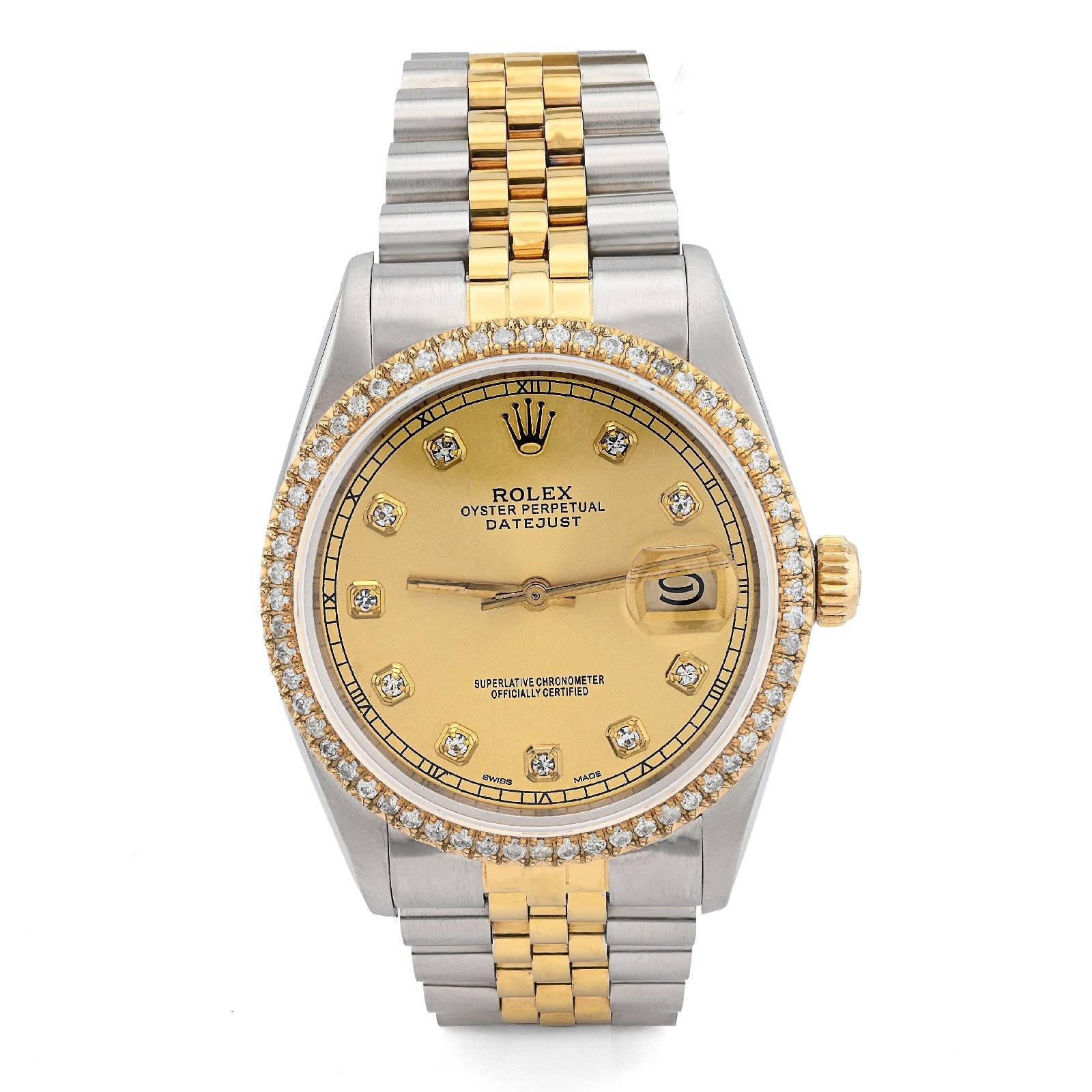 Rolex Datejust 36mm 1.5CT Natural Diamond Bezel and Dial Champagne Face Watch - Elite Jewelers - Luxury Watch