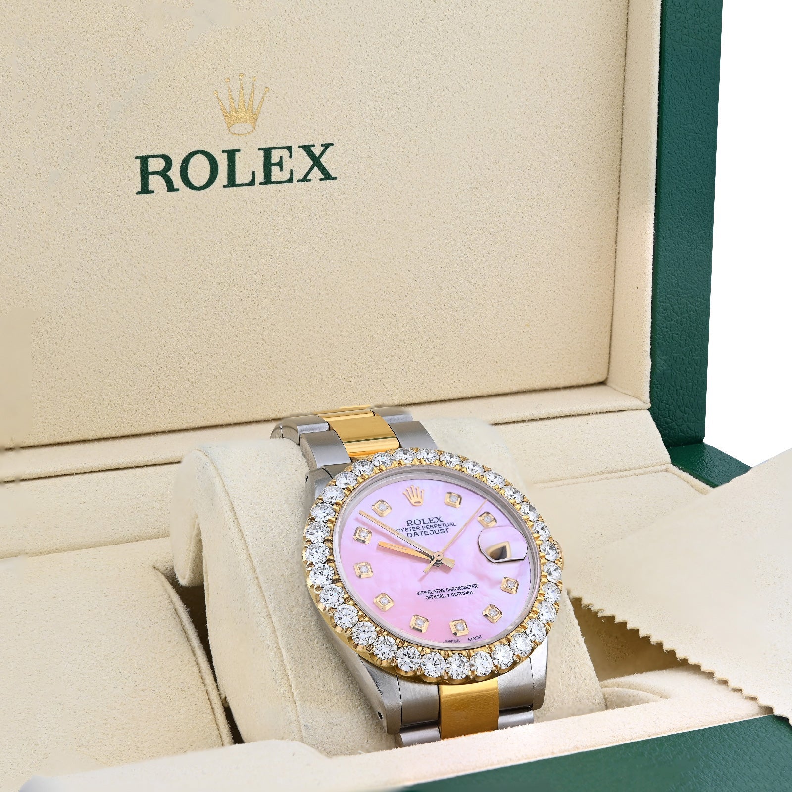 Rolex Datejust 36MM 3CT Lab Diamond Bezel/Dial Pink Face Men Women Watch - Elite Jewelers - Luxury Watch
