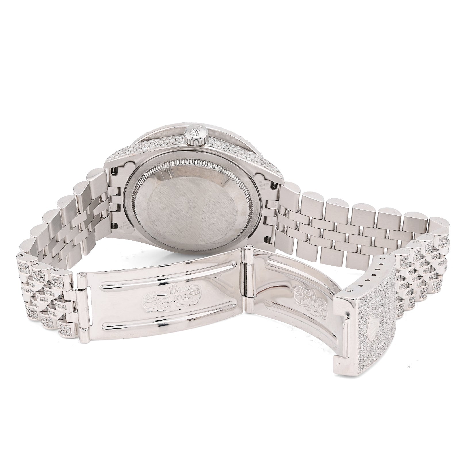 Rolex Datejust 36MM All White Bussdown 11.98CT Natural Diamond Flower Cluster Bezel Jubilee Watch - Elite Jewelers - Luxury Watch