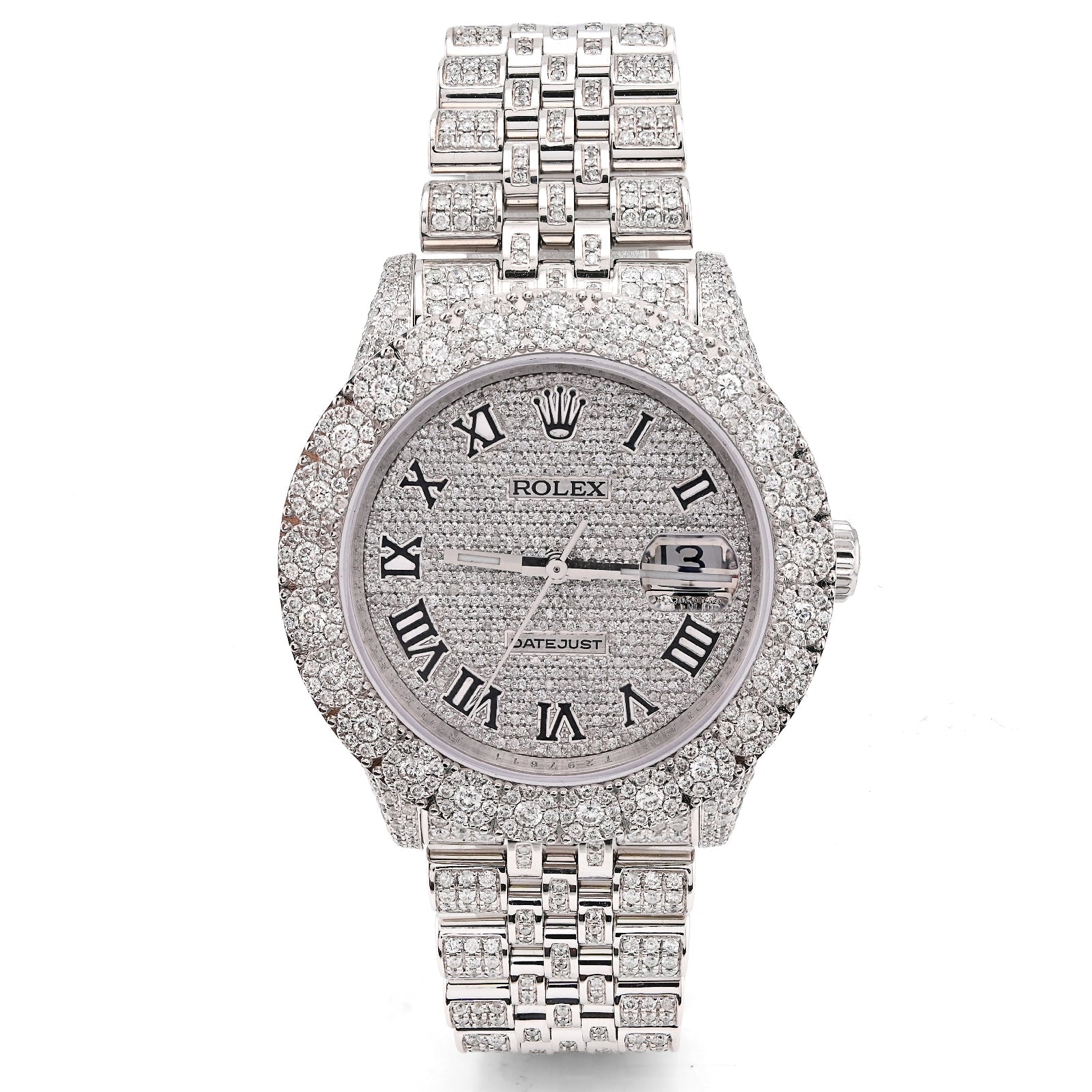 Rolex Datejust 36MM All White Bussdown 11.98CT Natural Diamond Flower Cluster Bezel Jubilee Watch - Elite Jewelers - Luxury Watch