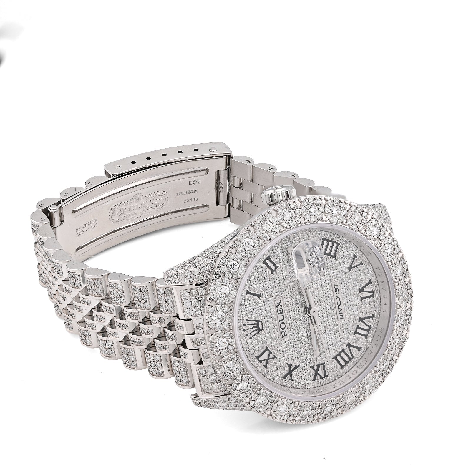Rolex Datejust 36MM All White Bussdown 11.98CT Natural Diamond Flower Cluster Bezel Jubilee Watch - Elite Jewelers - Luxury Watch