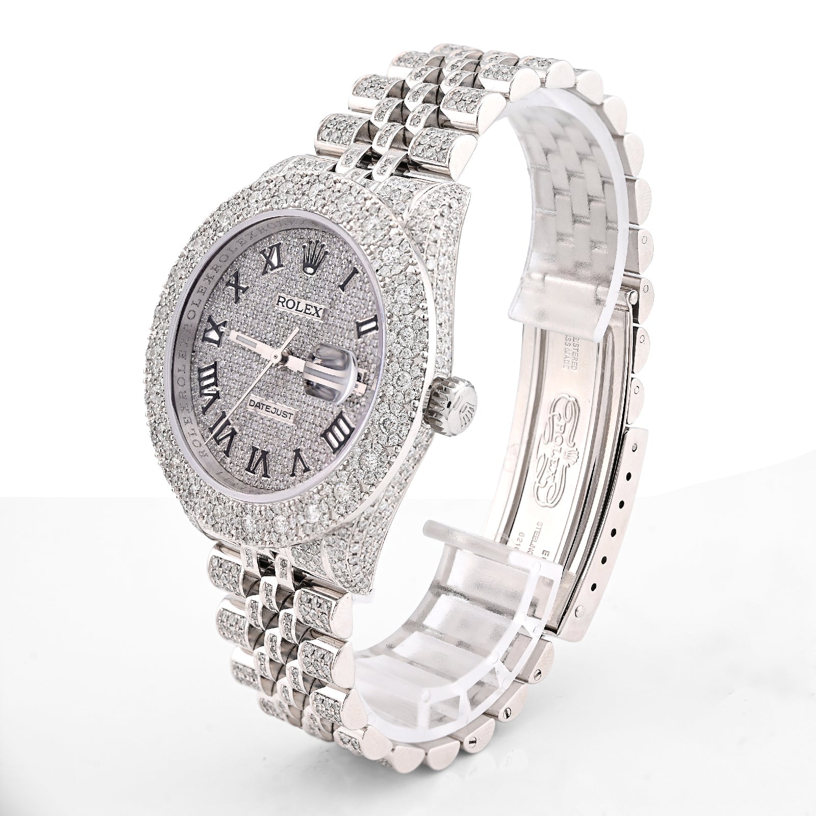 Rolex Datejust 36MM All White Bussdown 11.98CT Natural Diamond Flower Cluster Bezel Jubilee Watch - Elite Jewelers - Luxury Watch