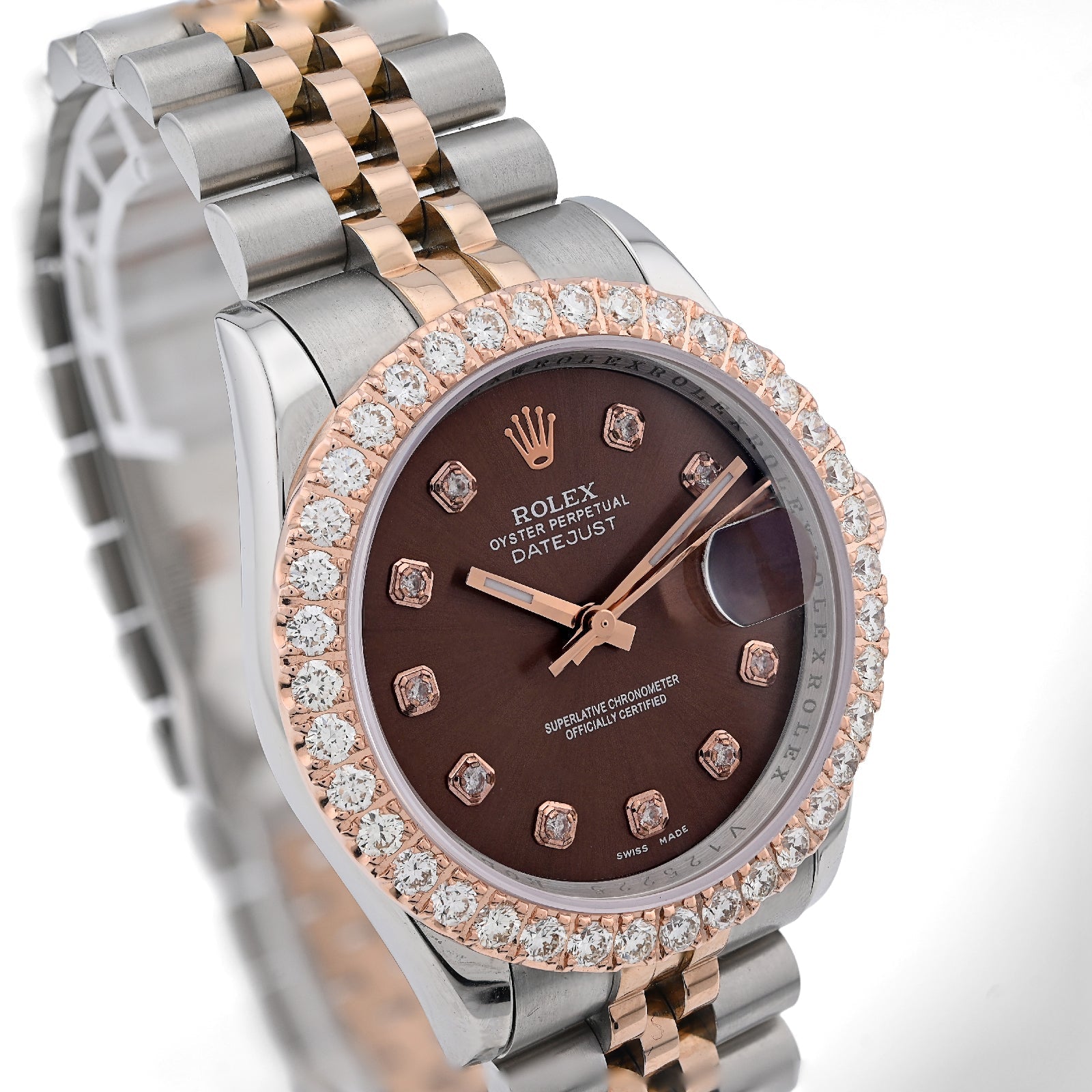 Rolex Datejust 36MM Rose Gold & SS Two Tone Hidden Clasp Chocolate Diamond Dial/Bezel 3.28CT Watch - Elite Jewelers - Luxury Watch