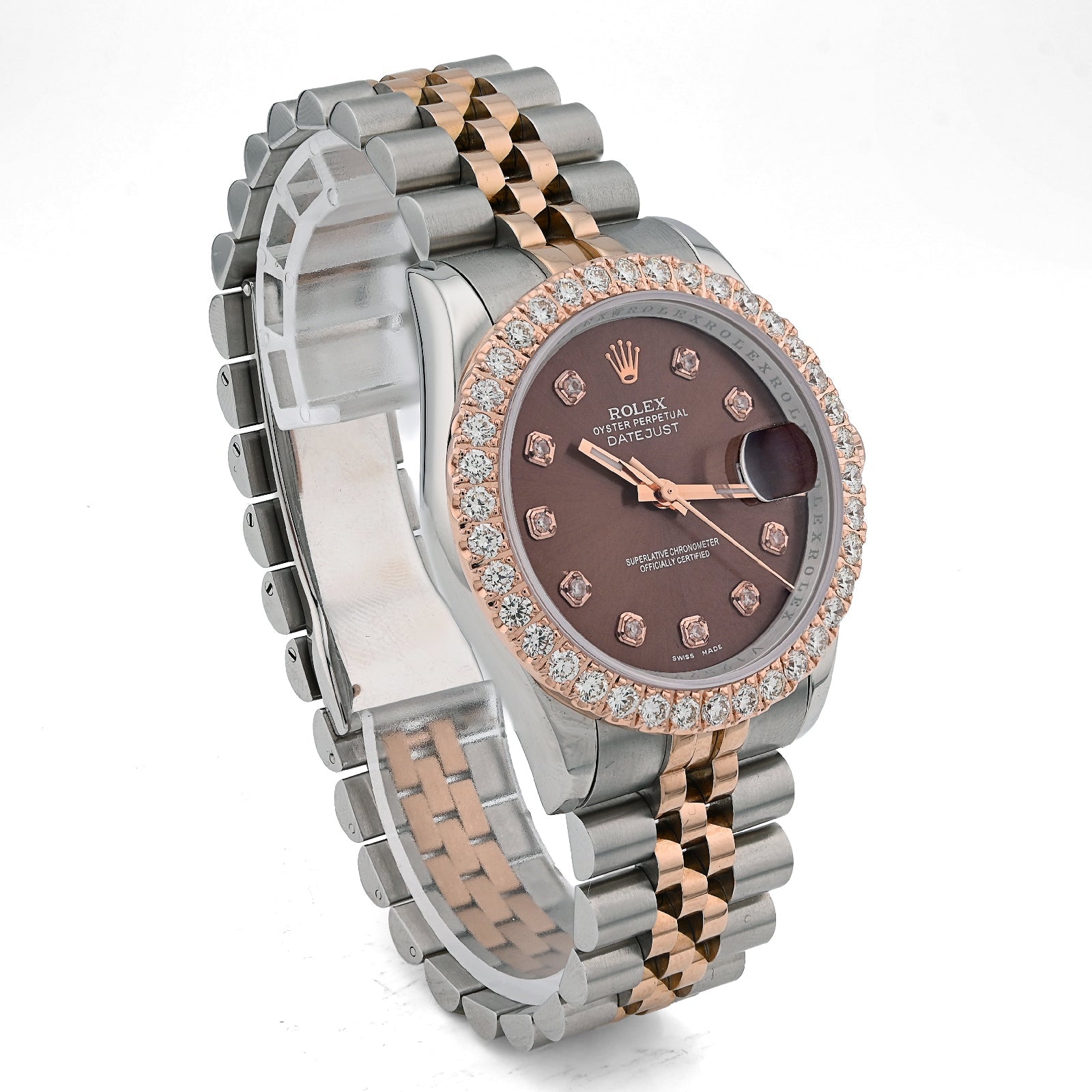 Rolex Datejust 36MM Rose Gold & SS Two Tone Hidden Clasp Chocolate Diamond Dial/Bezel 3.28CT Watch - Elite Jewelers - Luxury Watch