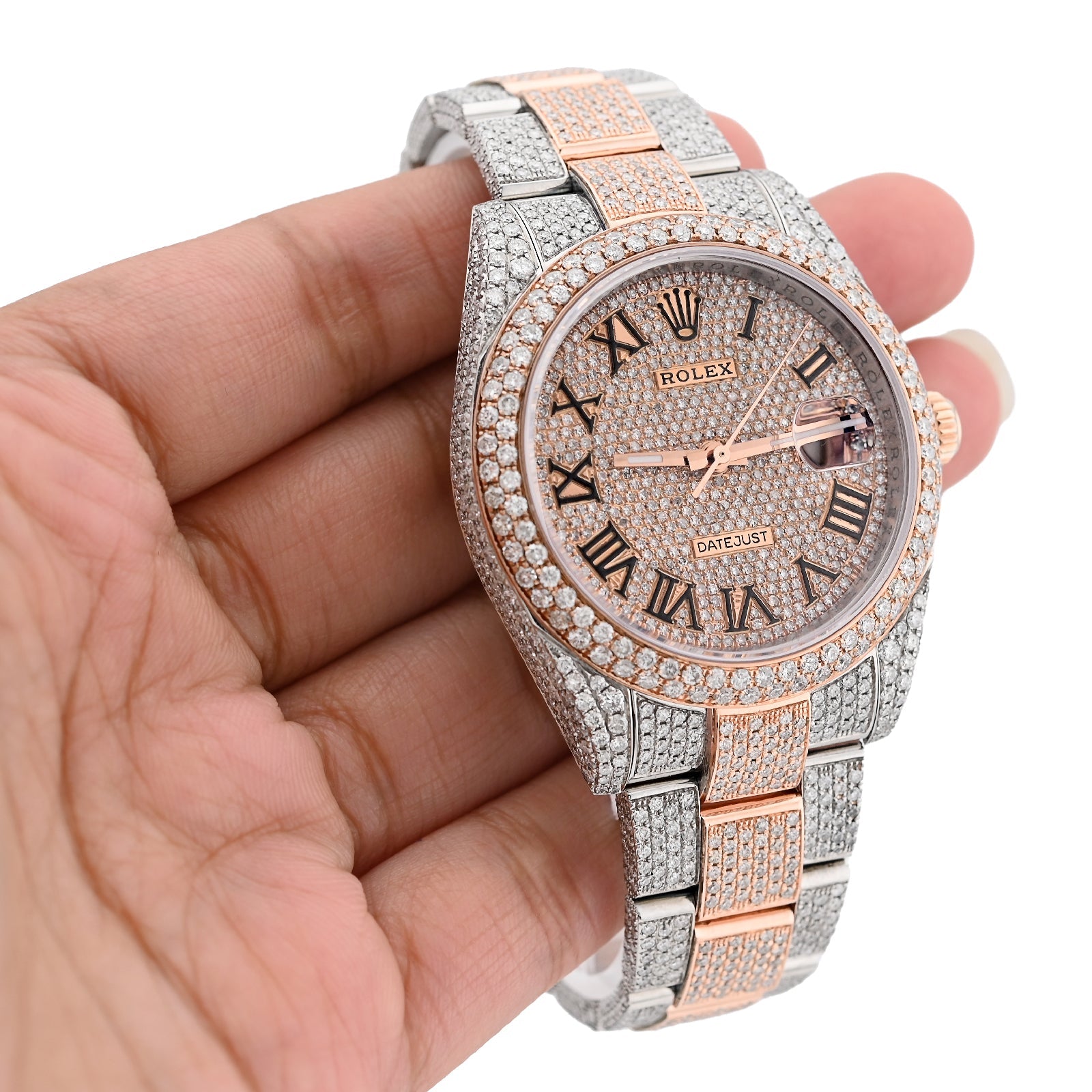 Rolex Datejust 41MM Rose & White Two Tone 15.65CT Natural Diamond Bussdown Dual Row Bezel Men Watch - Elite Jewelers - Luxury Watch