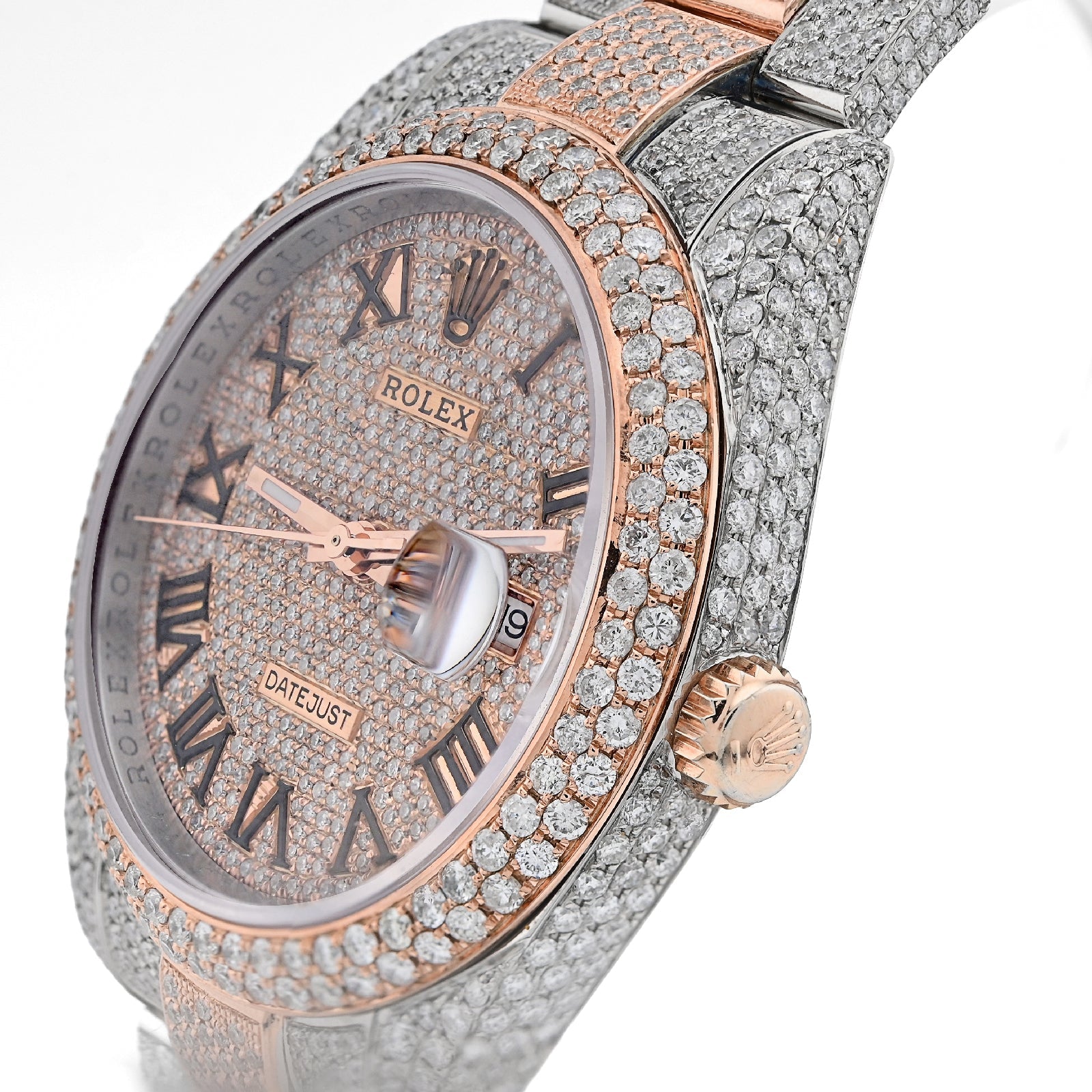 Rolex Datejust 41MM Rose & White Two Tone 15.65CT Natural Diamond Bussdown Dual Row Bezel Men Watch - Elite Jewelers - Luxury Watch
