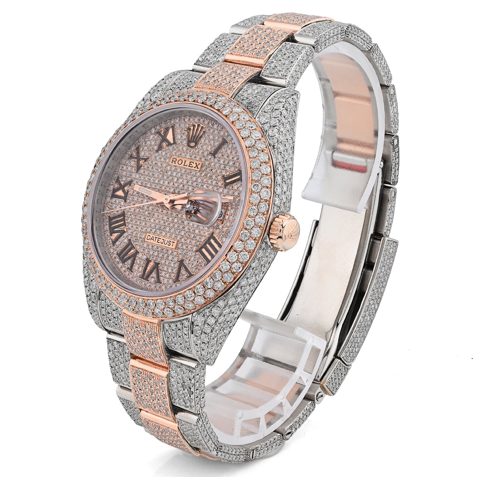 Rolex Datejust 41MM Rose & White Two Tone 15.65CT Natural Diamond Bussdown Dual Row Bezel Men Watch - Elite Jewelers - Luxury Watch