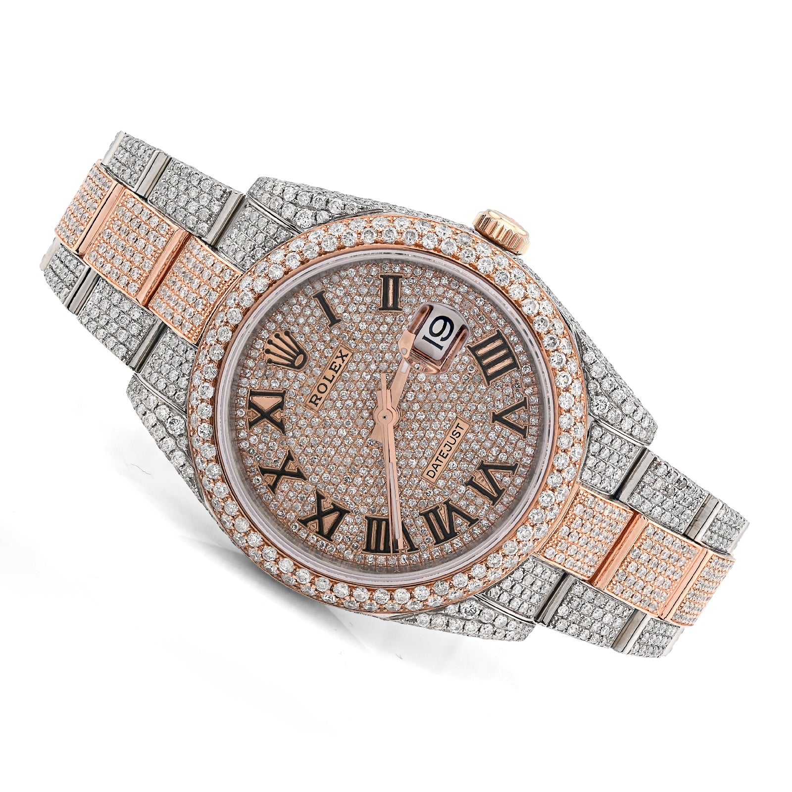 Rolex Datejust 41MM Rose & White Two Tone 15.65CT Natural Diamond Bussdown Dual Row Bezel Men Watch - Elite Jewelers - Luxury Watch