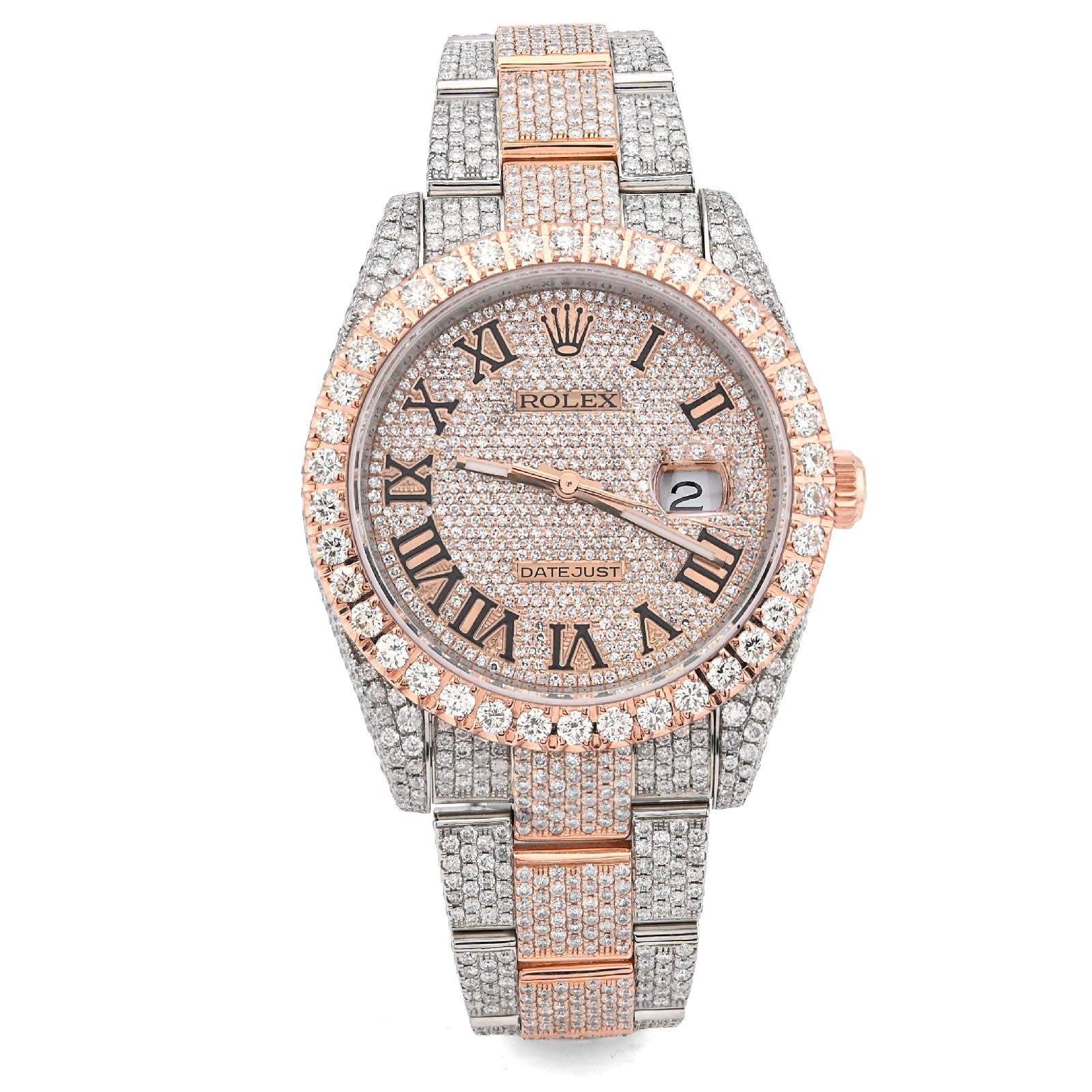 Rolex Datejust 41MM Rose & White Two Tone 18CT Natural Diamond Bussdown Single Row Bezel Men Watch - Elite Jewelers - Luxury Watch