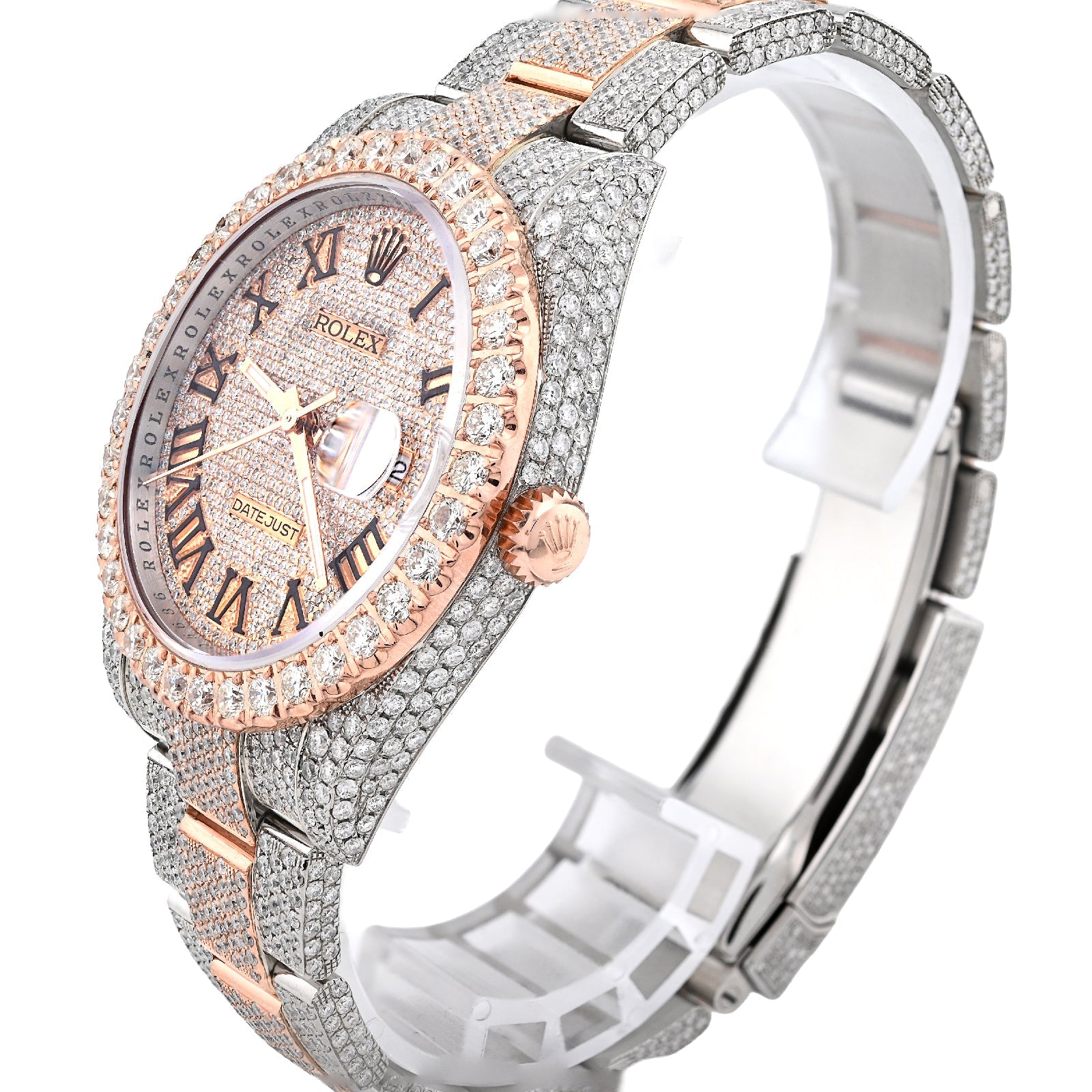 Rolex Datejust 41MM Rose & White Two Tone 18CT Natural Diamond Bussdown Single Row Bezel Men Watch - Elite Jewelers - Luxury Watch