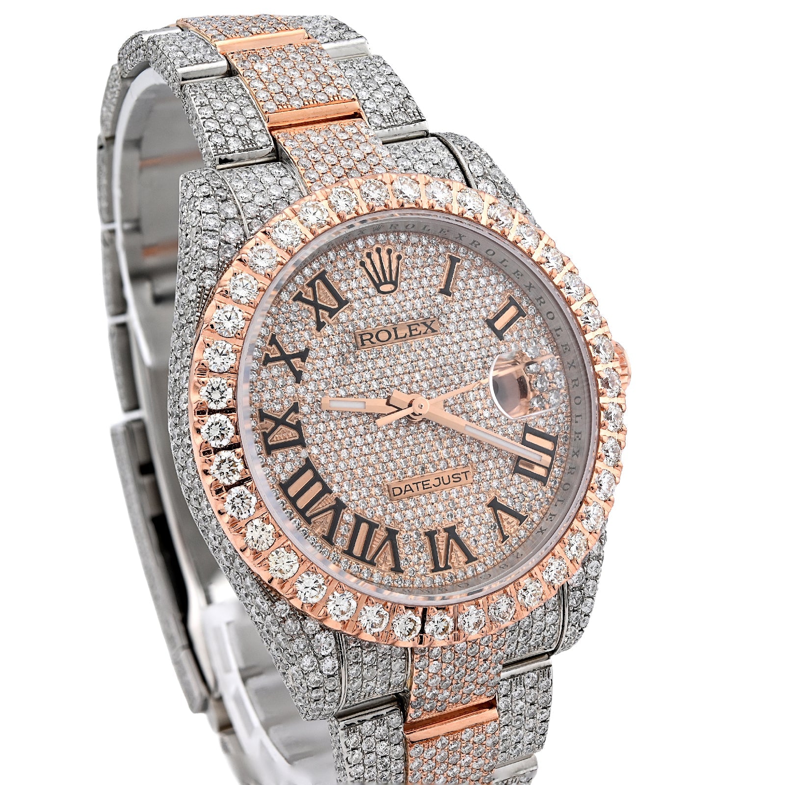 Rolex Datejust 41MM Rose & White Two Tone 18CT Natural Diamond Bussdown Single Row Bezel Men Watch - Elite Jewelers - Luxury Watch