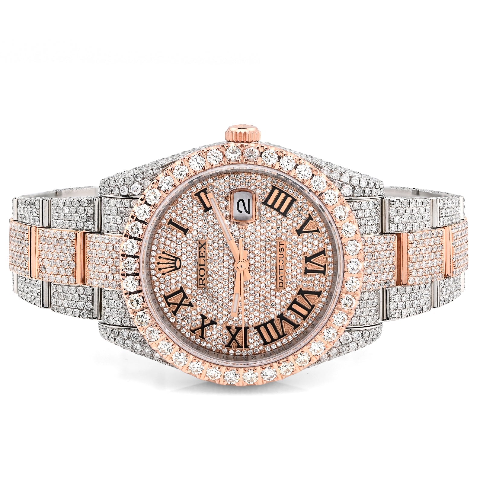 Rolex Datejust 41MM Rose & White Two Tone 18CT Natural Diamond Bussdown Single Row Bezel Men Watch - Elite Jewelers - Luxury Watch