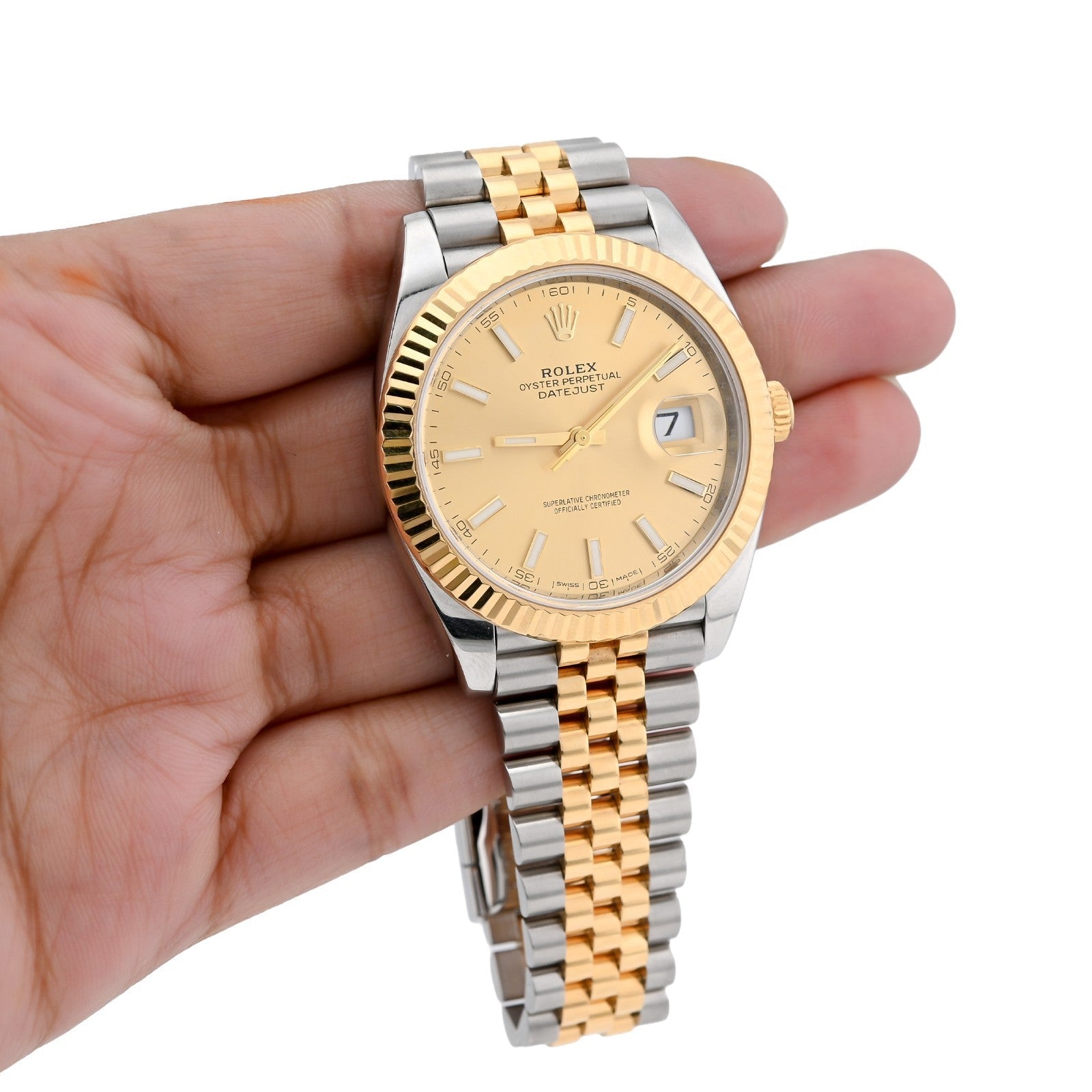 Rolex Datejust Jubilee 41MM 18K Gold Champagne Dial Fluted All Factory Watch - Elite Jewelers - Luxury Watch