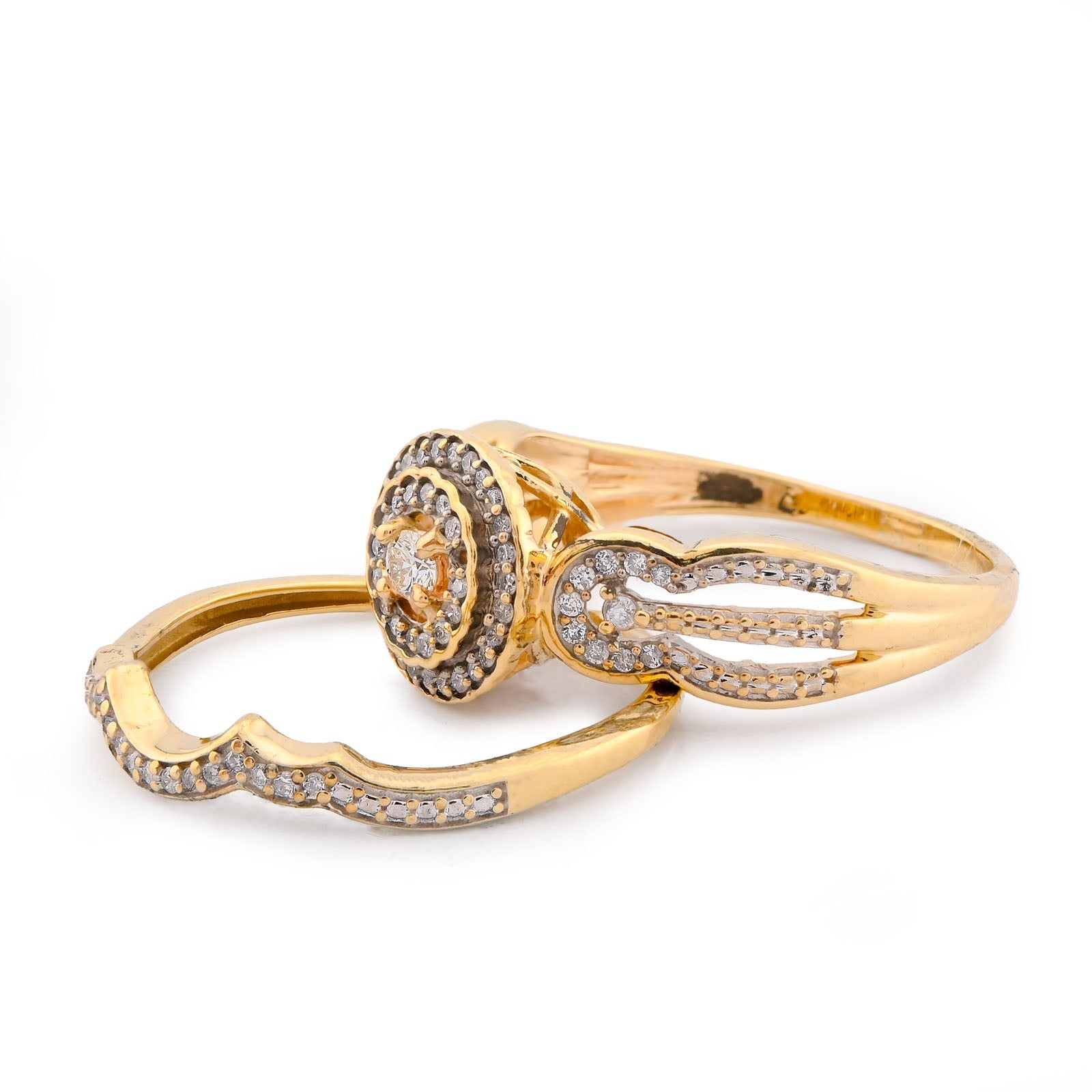 Round Halo Diamond Women Ring with Band Natural 1.29CT 10K Yellow Gold - Elite Jewelers-Rings