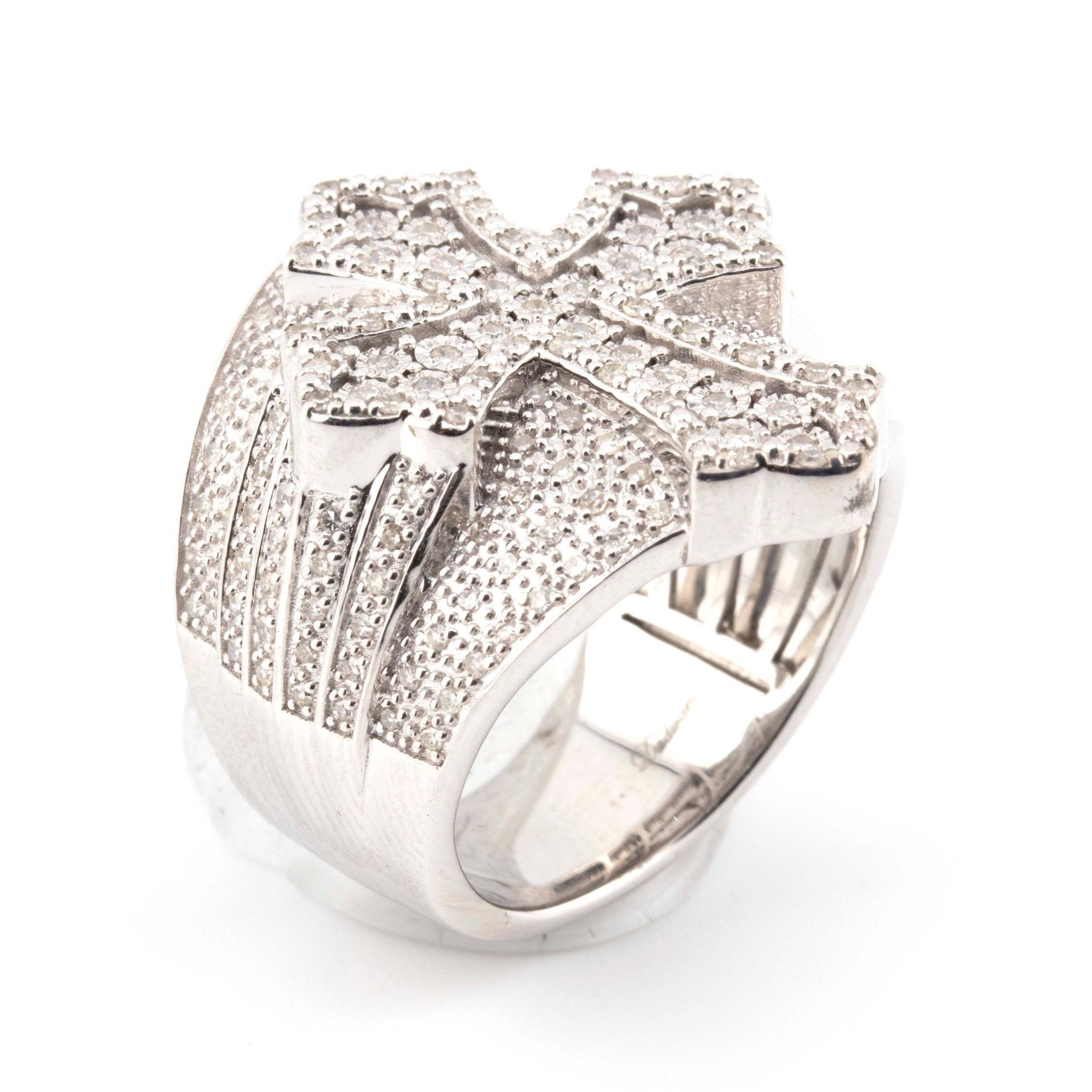 Silver with Diamond all White Illusion Cross 1CT Diamond Men Ring - Elite Jewelers - Rings