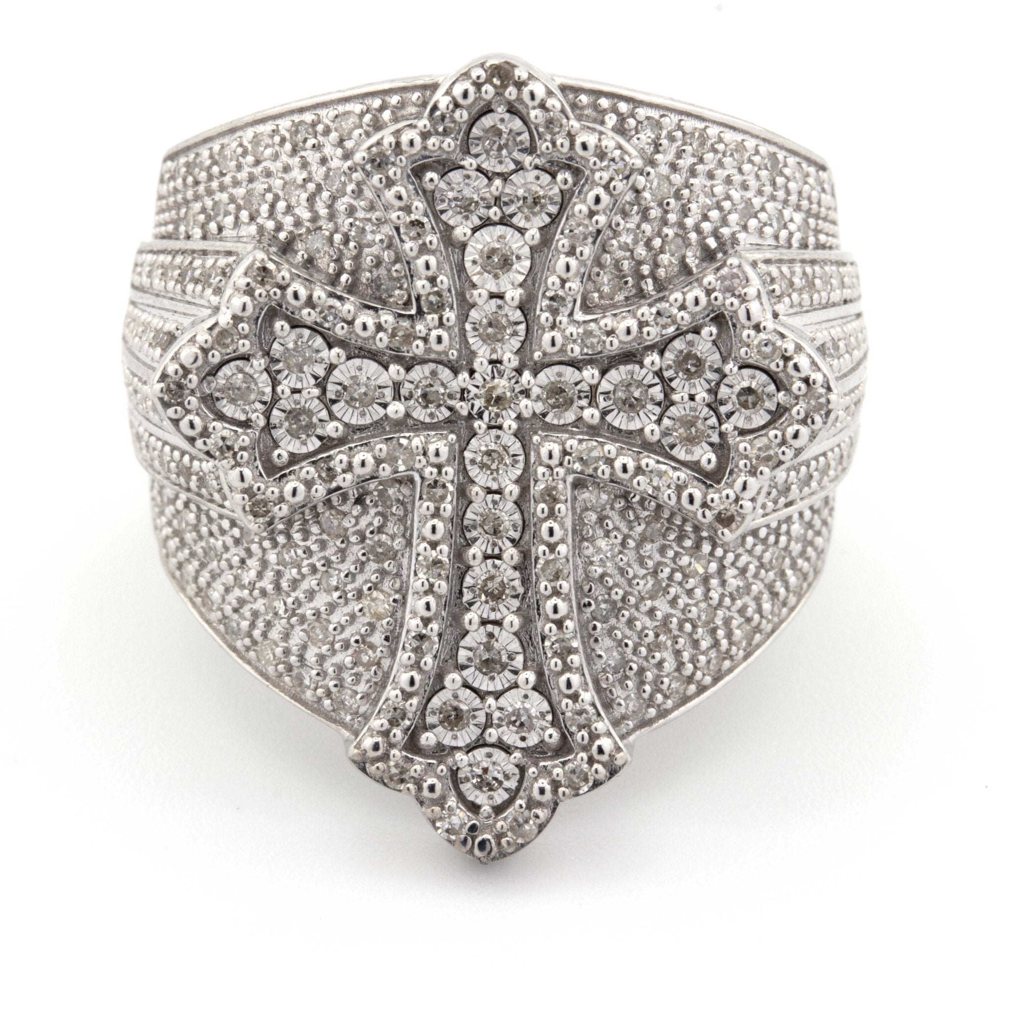Silver with Diamond all White Illusion Cross 1CT Diamond Men Ring - Elite Jewelers - Rings
