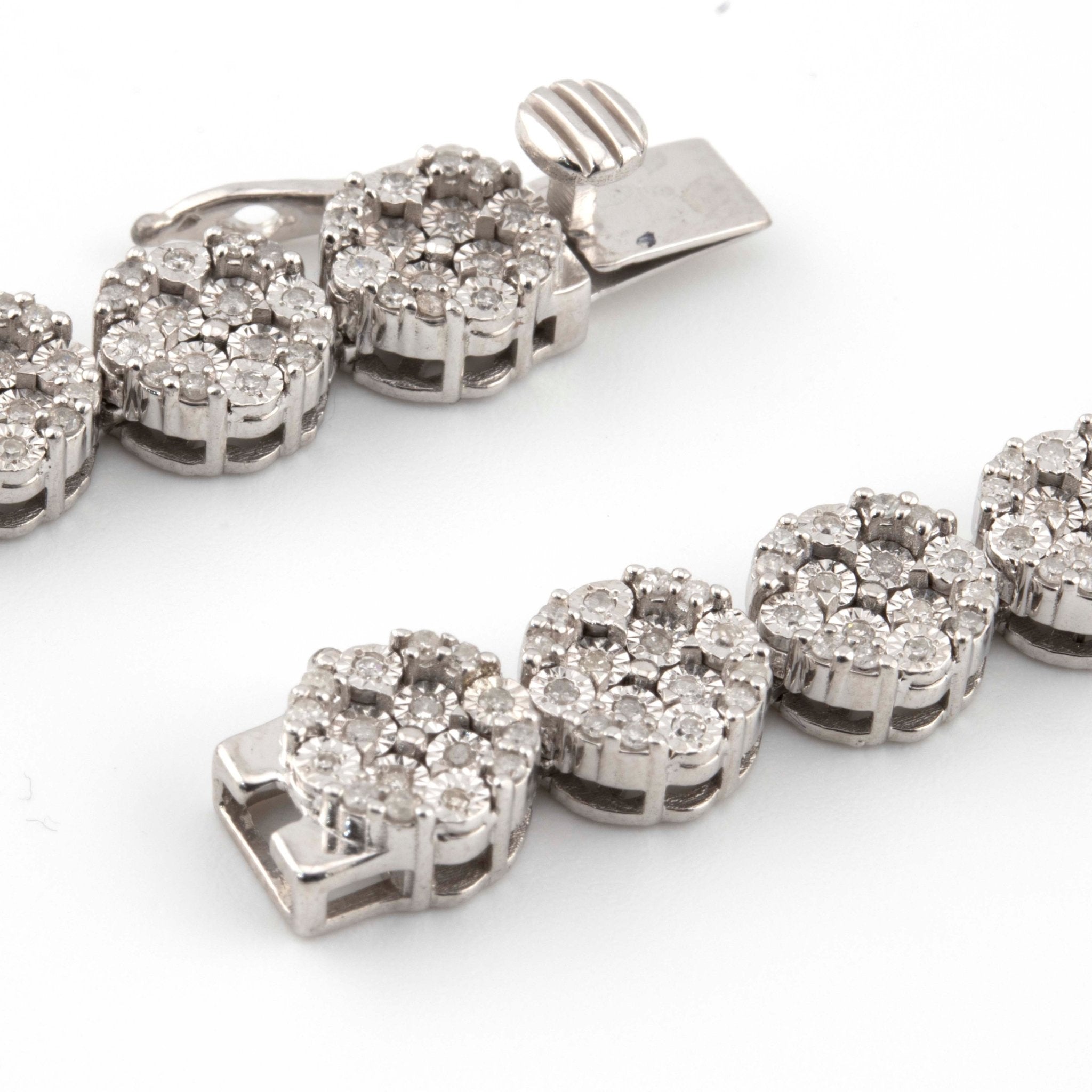 Silver with Diamond all White Illusion Flower Cluster 5.30CT Diamond Tennis Necklace 22" - Elite Jewelers - Necklaces & Chains