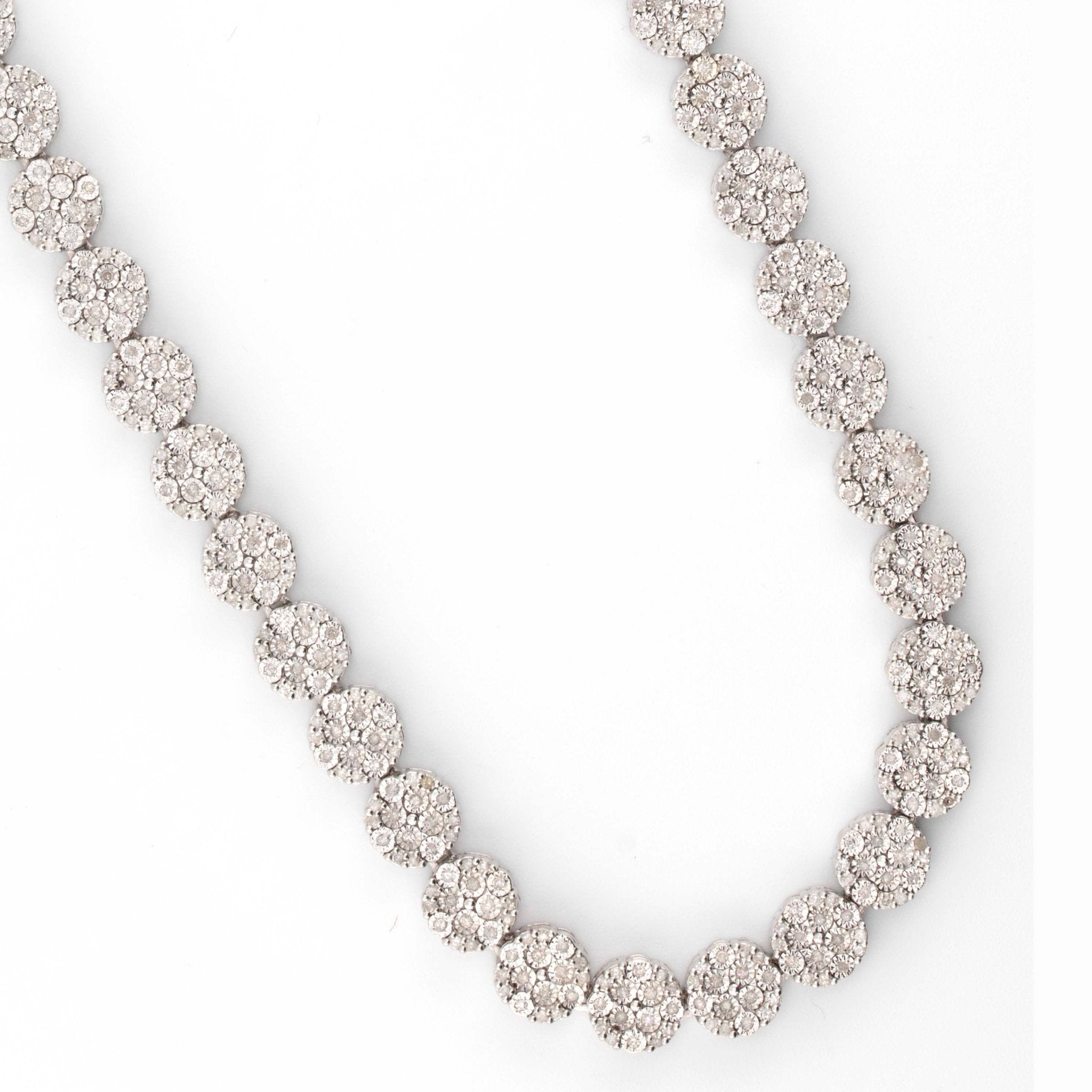 Silver with Diamond all White Illusion Flower Cluster 5.30CT Diamond Tennis Necklace 22" - Elite Jewelers - Necklaces & Chains