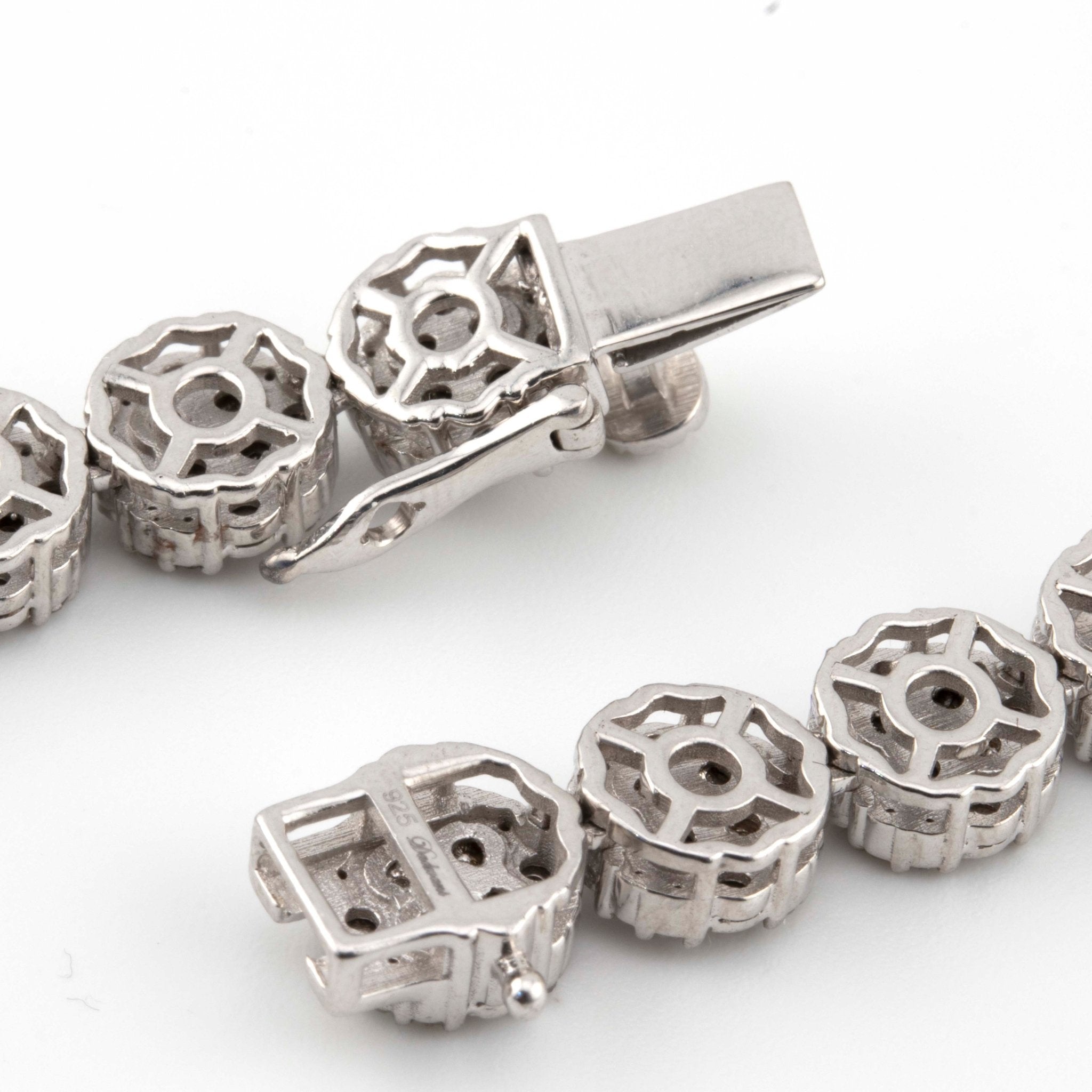 Silver with Diamond all White Illusion Flower Cluster 5.30CT Diamond Tennis Necklace 22" - Elite Jewelers - Necklaces & Chains