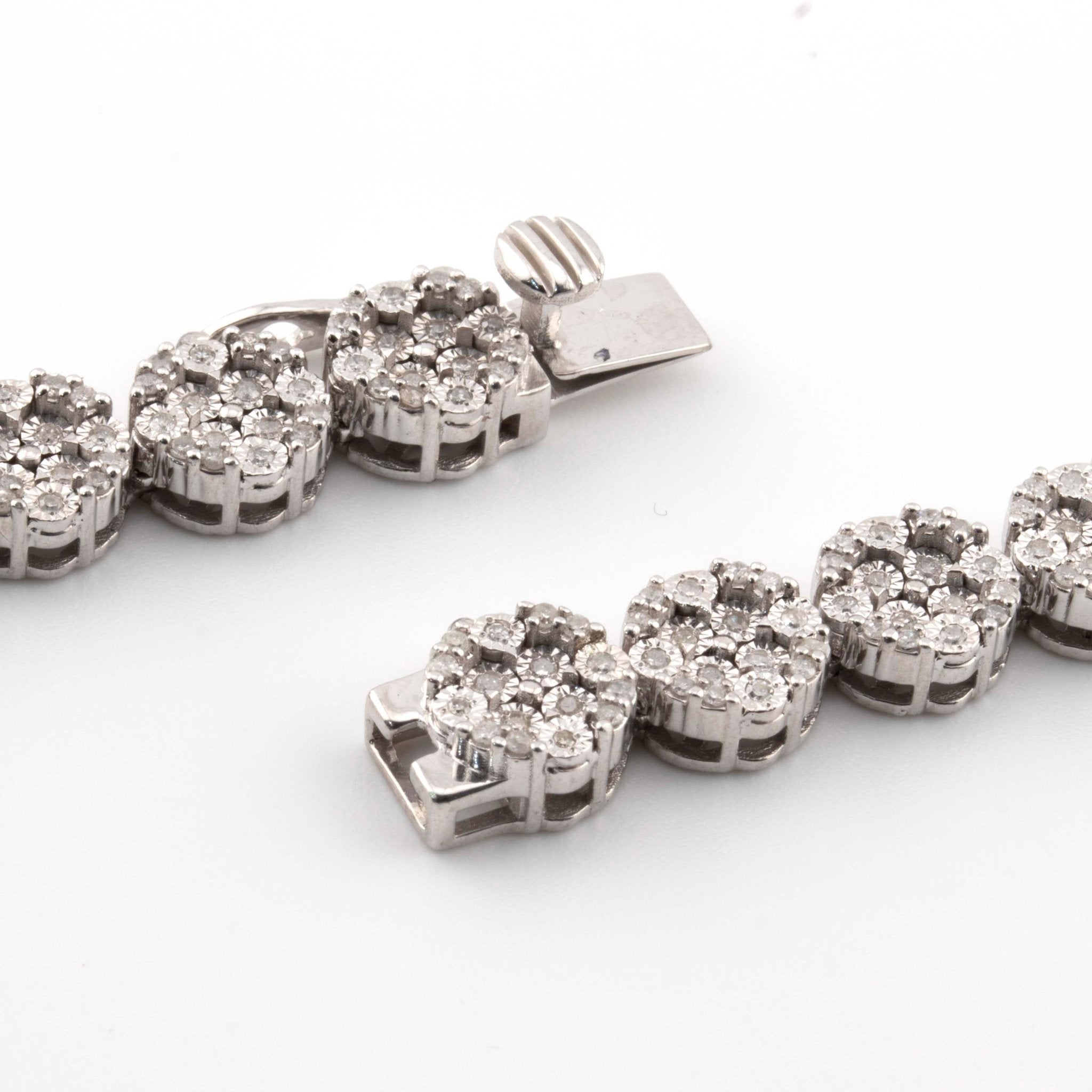 Silver with Diamond all White Illusion Flower Cluster 5.30CT Diamond Tennis Necklace 22" - Elite Jewelers - Necklaces & Chains