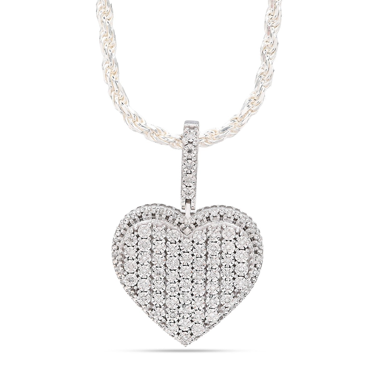 Sterling Silver 0.35 CTW Natural Diamond Heart Shaped Pendant 7.3g Womens Charm - Elite Jewelers - Charms & Pendants