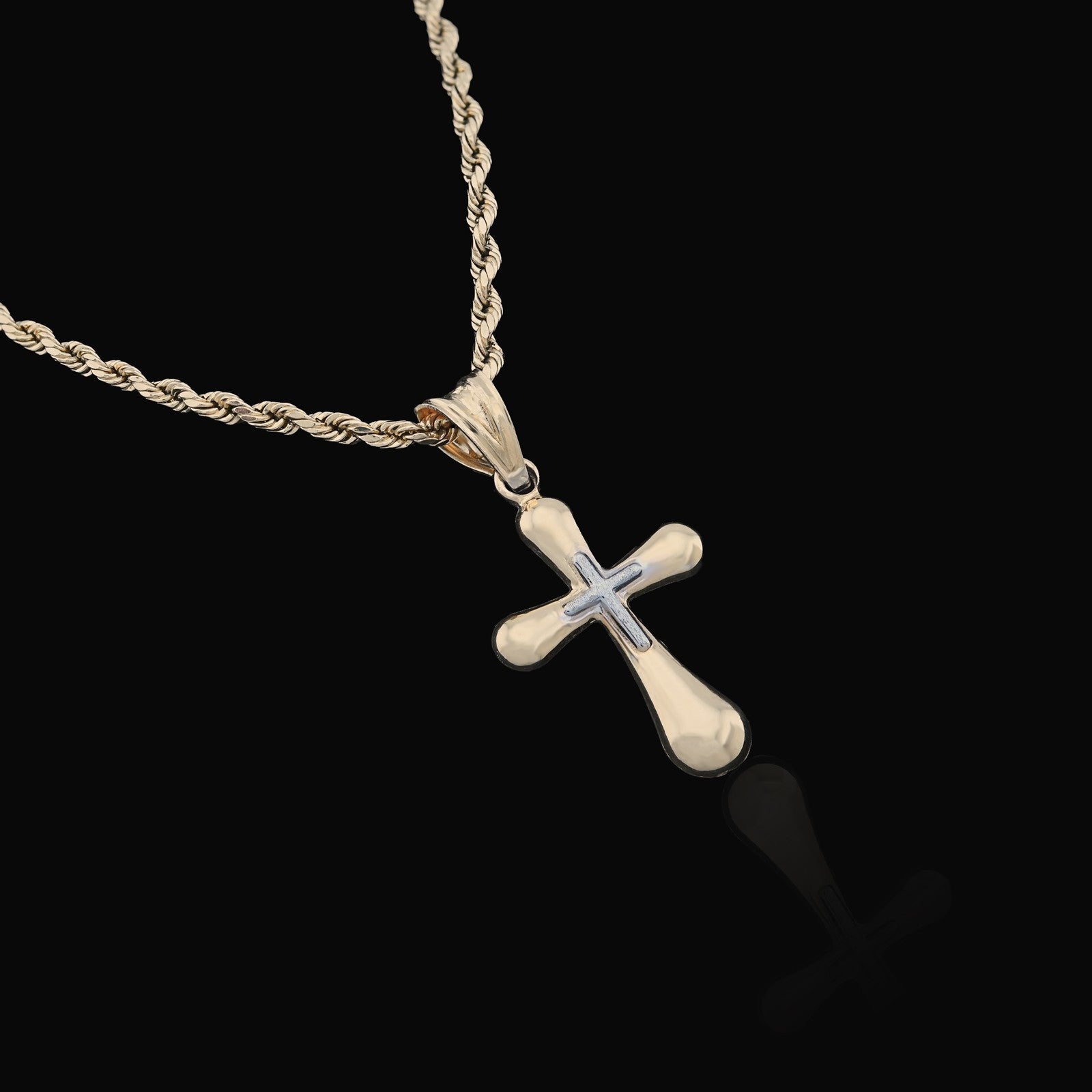 Two Tone 1/10th 10k Gold Bonded 925 Puffy Cross Pendant 0.8gms Religious Charm - Elite Jewelers - Charms & Pendants